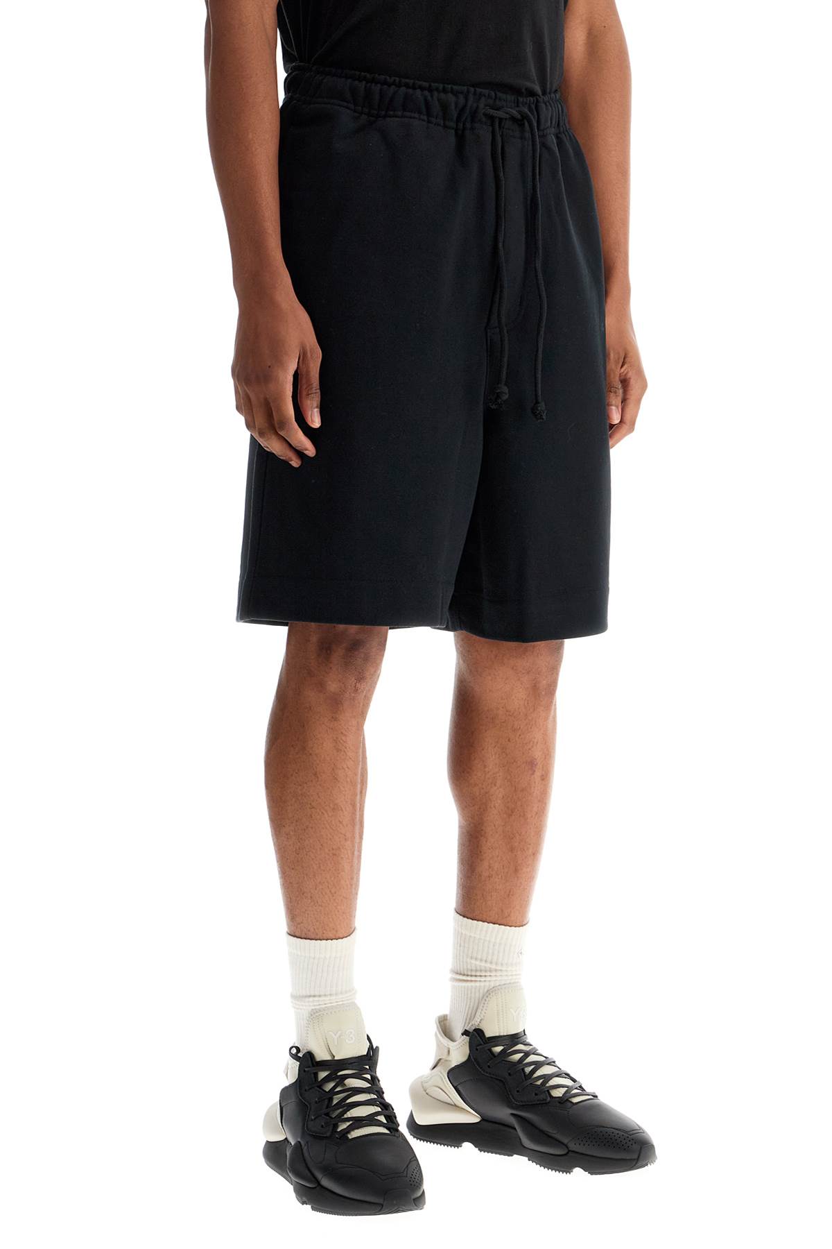 Y-3 High-waisted Black Cotton Sports Shorts In Black (black)