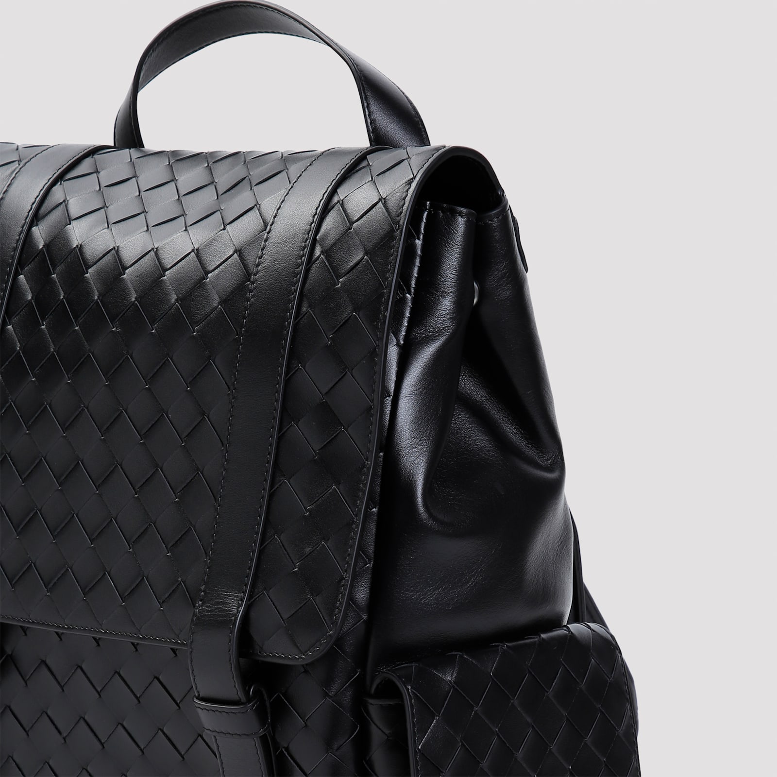 Shop Bottega Veneta Intrecciato Leather Backpack In Black Silver