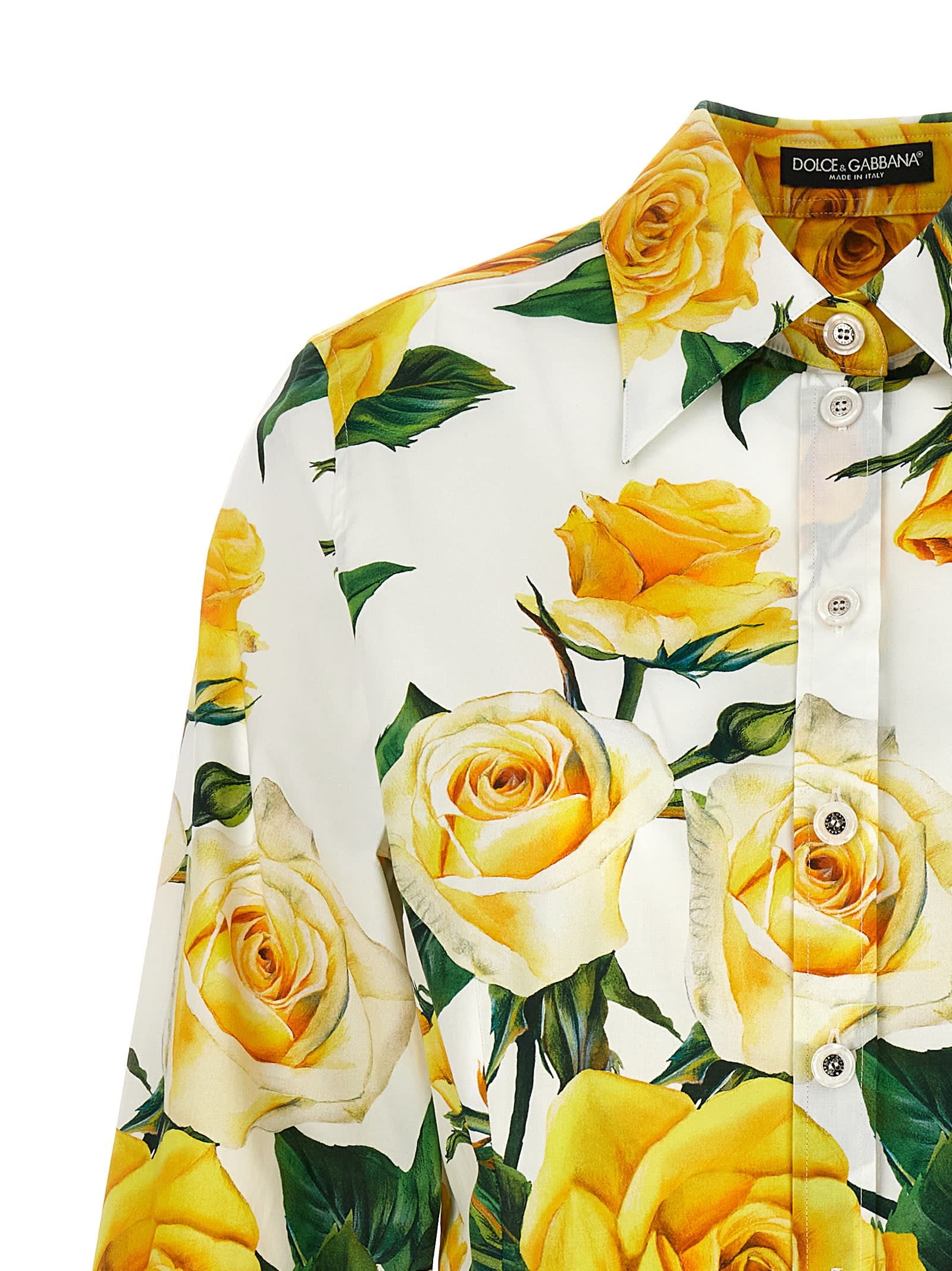 Shop Dolce & Gabbana Rose Gialle Shirt In Vo Rose Gialle Bianco