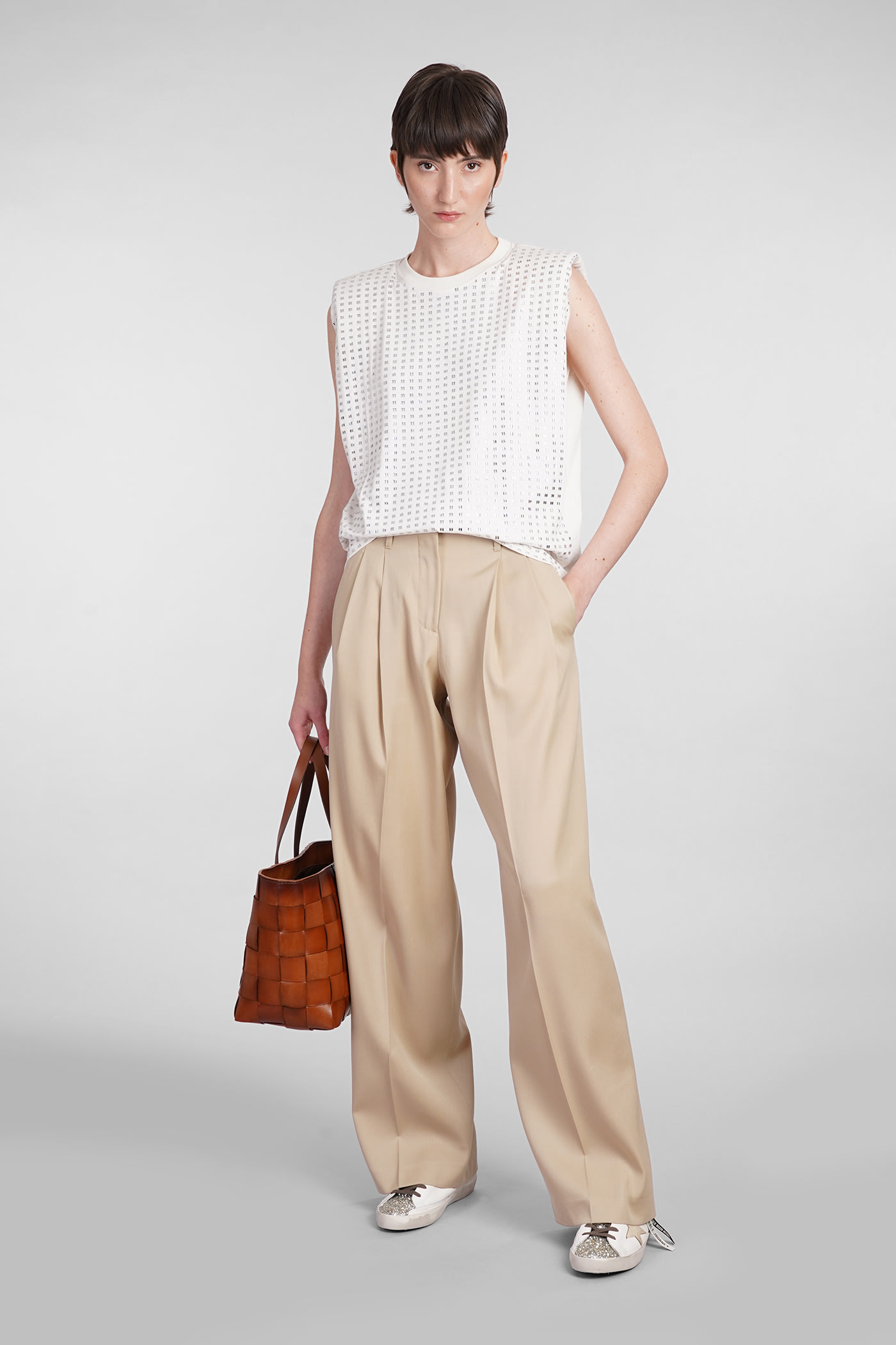 Shop Golden Goose Pants In Beige Wool