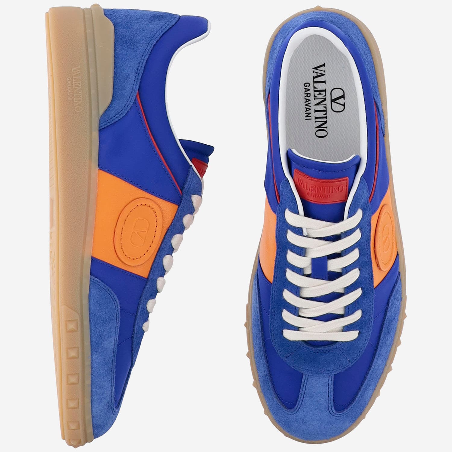 Valentino Multicolor Split Leather And Leather Upvillage Sneakers In Blu