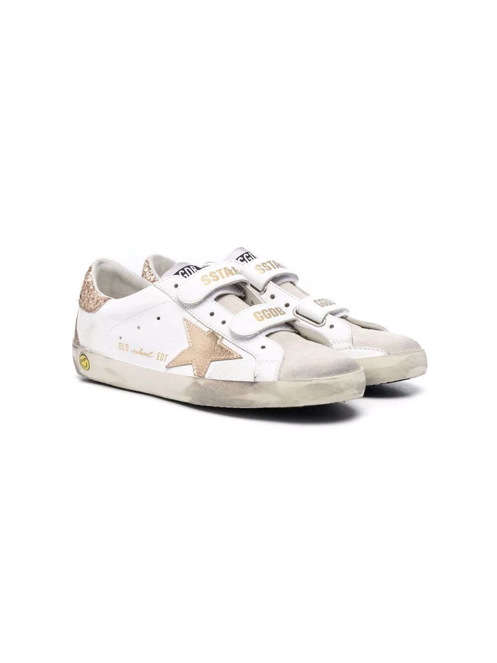 Golden Goose Teen White Super-star Sneakers With Golden Star And Spoiler