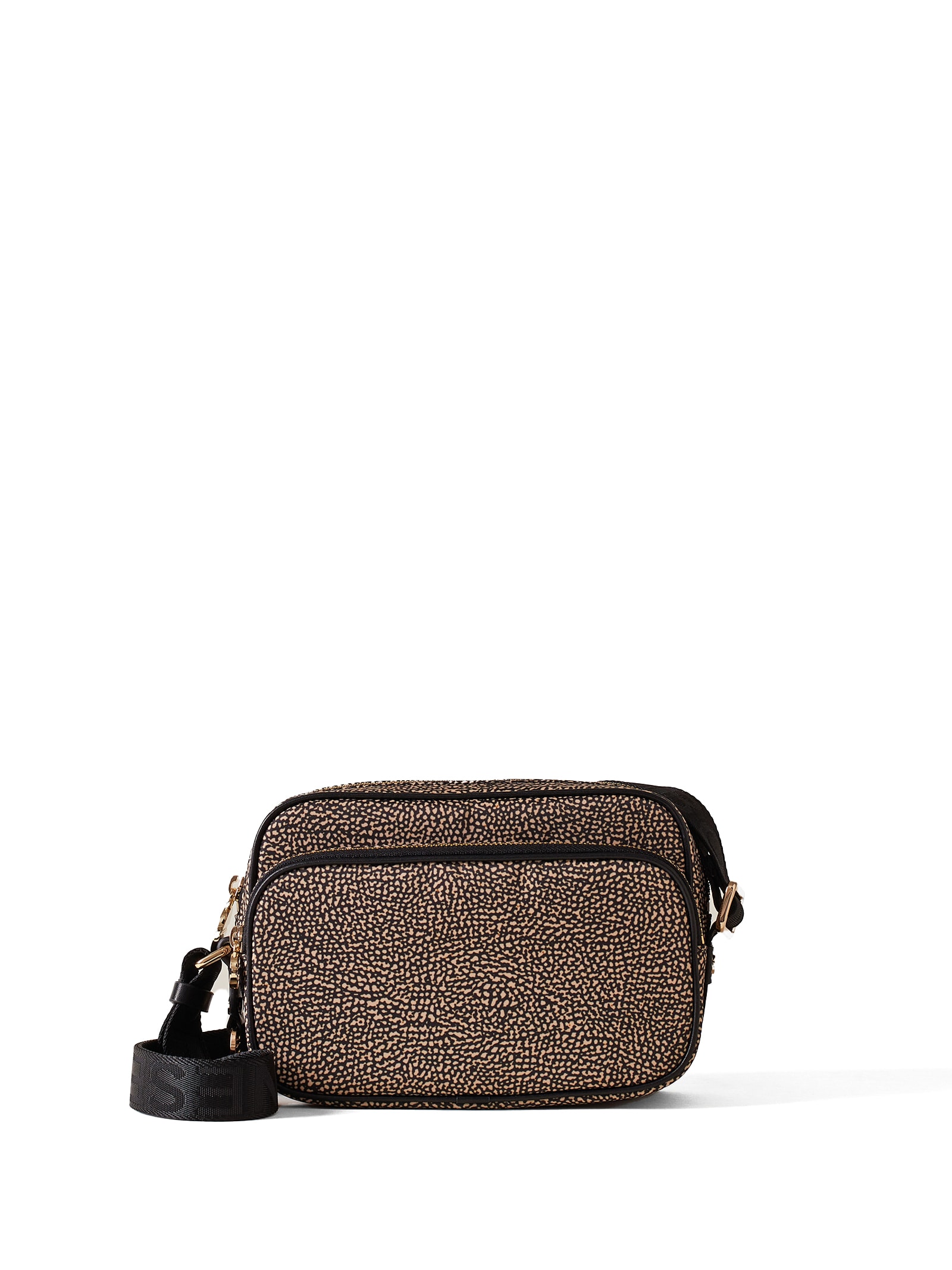 Shop Borbonese Small Shoulder Bag In Op Fabric In Op Naturale/nero