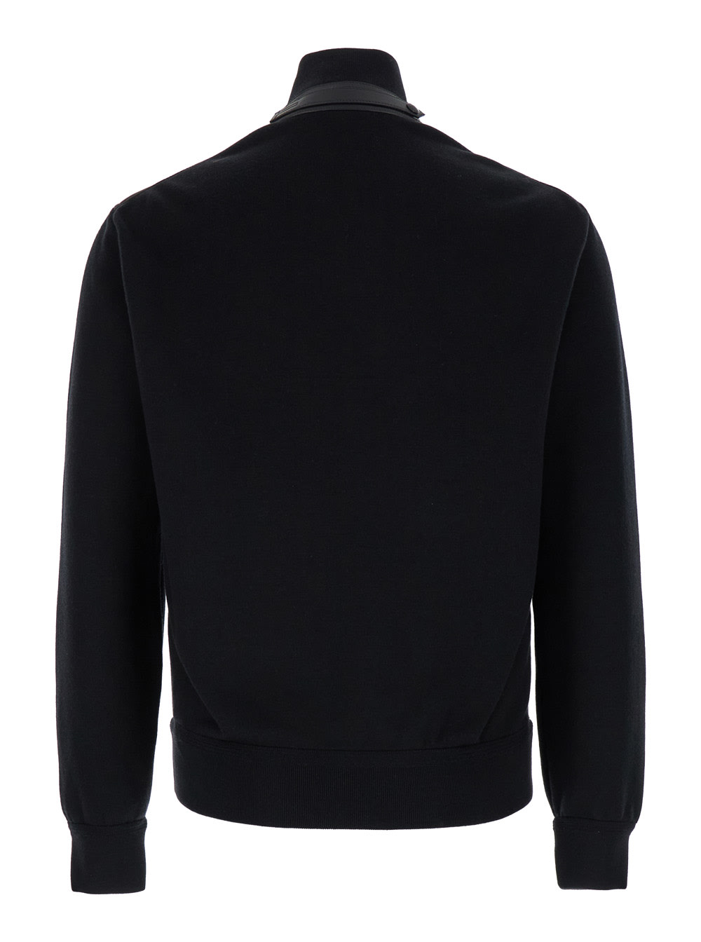 Shop Tom Ford Black Jacket With High Neck And Zip In Knit And Nylon Man