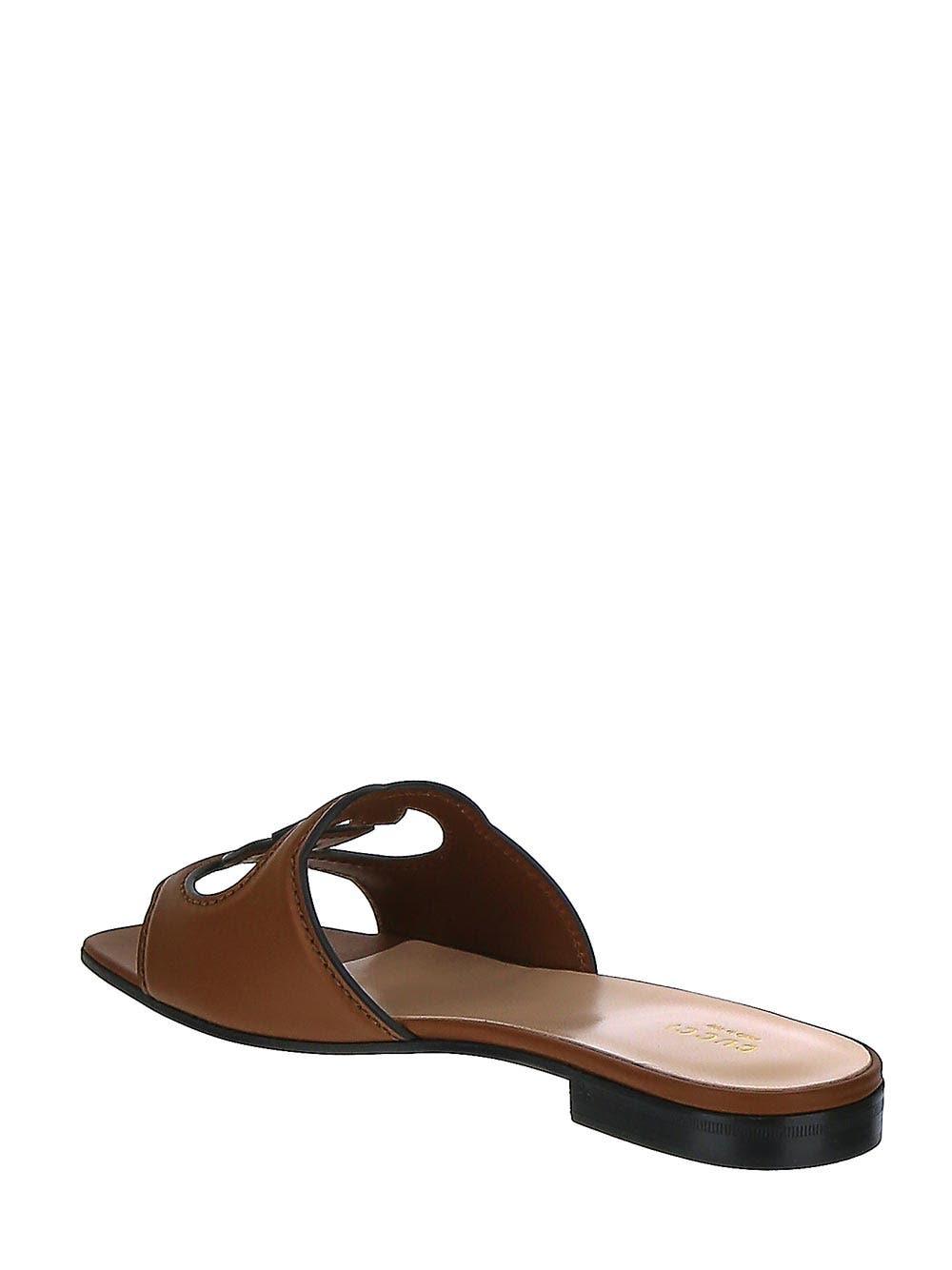 Shop Gucci Interlocking G Cut-out Slide Sandal In Leather Brown