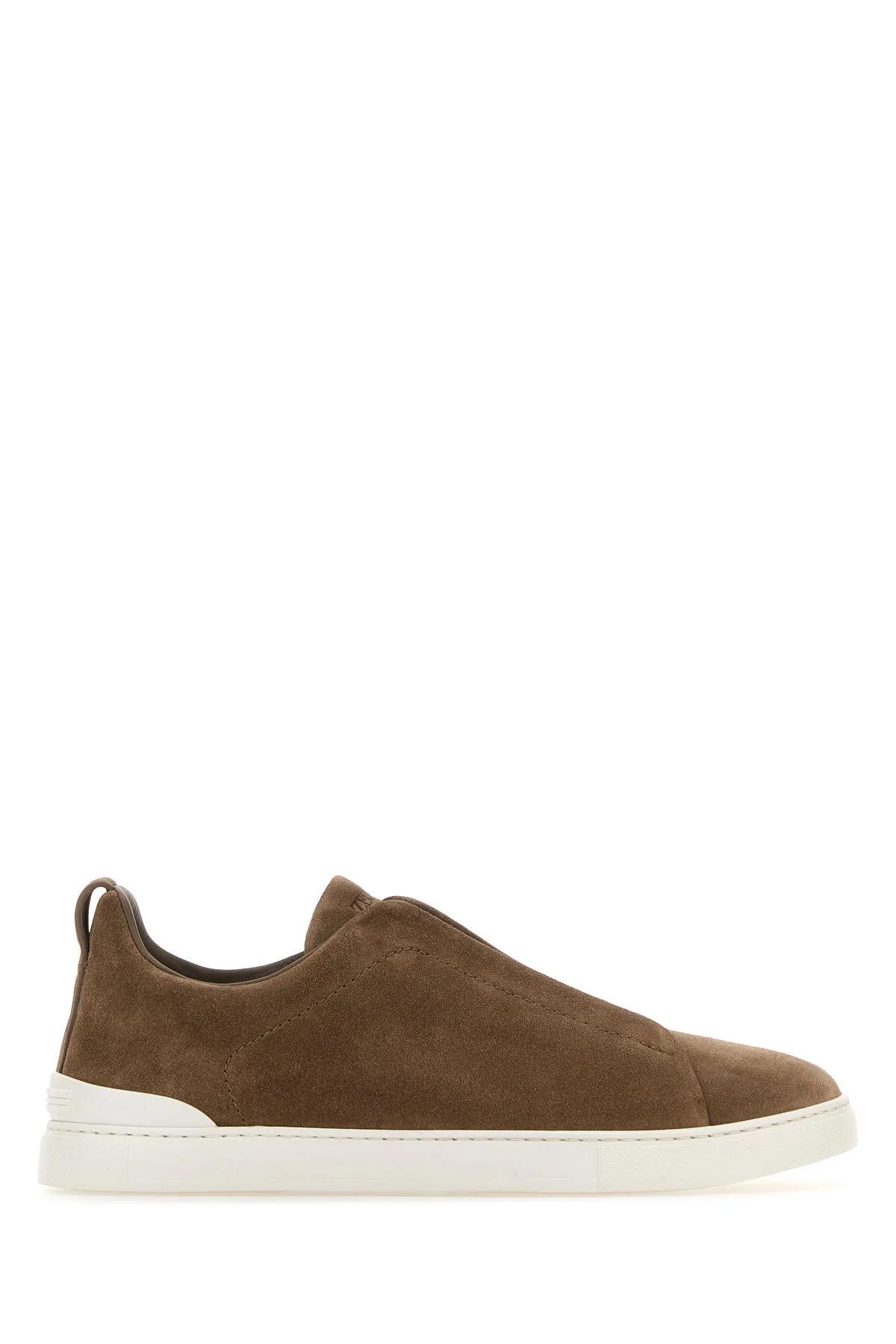 Shop Zegna Dove Grey Suede Triple Stitch Slip Ons In Coc