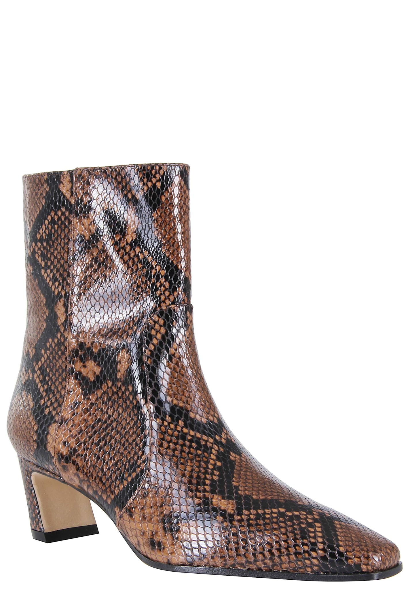 Stuart Weitzman Stassi 50 Snake-effect Leather Ankle Boots In Brown