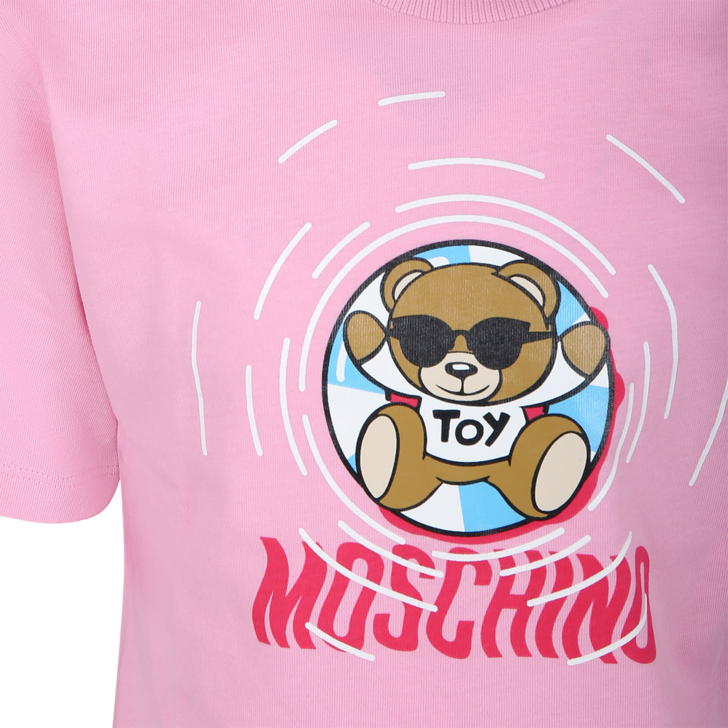 Shop Moschino Pink T-shirt For Girl With Multicolored Print And Teddy Bear
