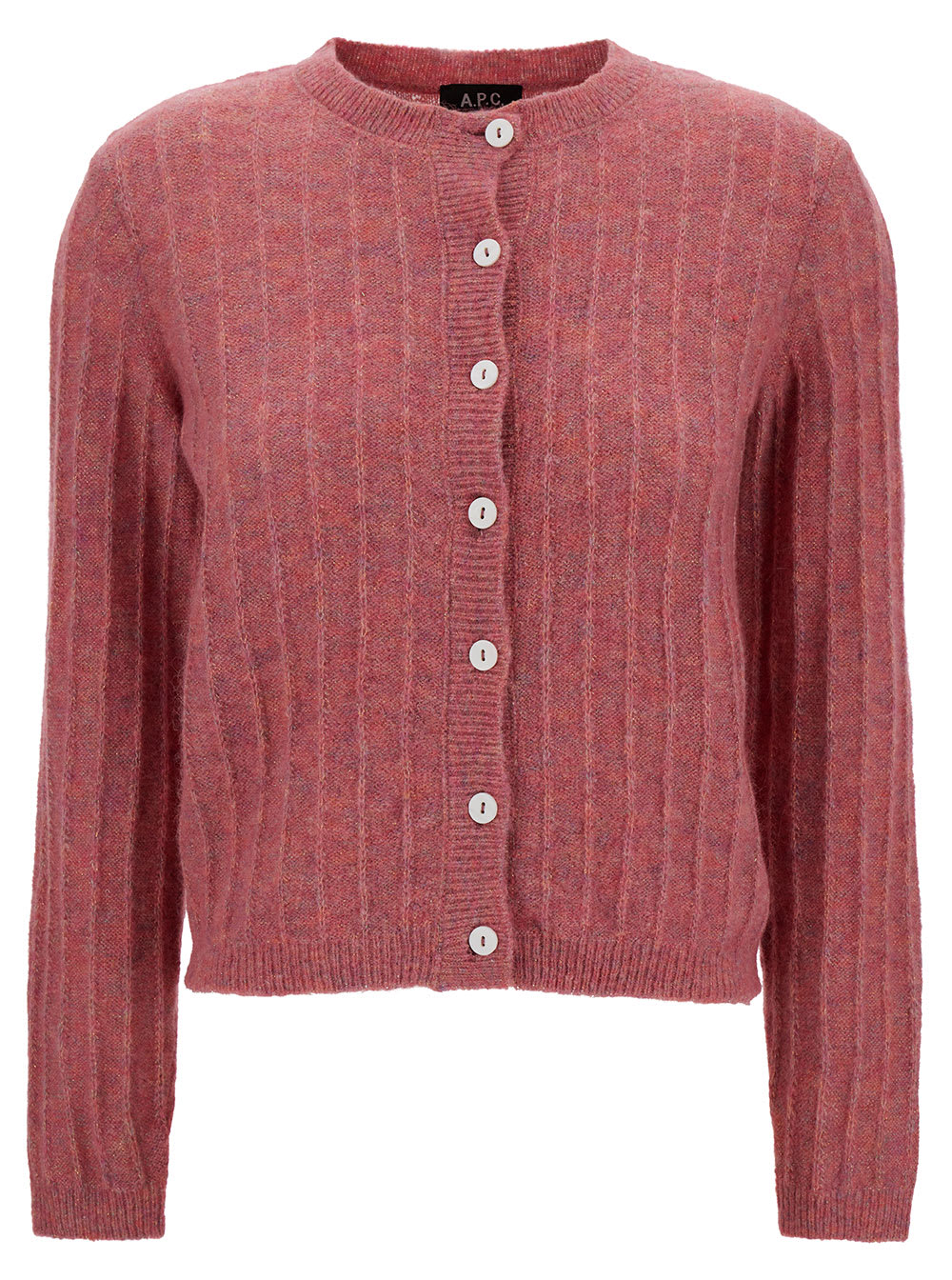 APC MILENA PINK CARDIGAN WITH MOTHER-OF-PEARLS BUTTONS IN ALPACA AND WOOL WOMAN
