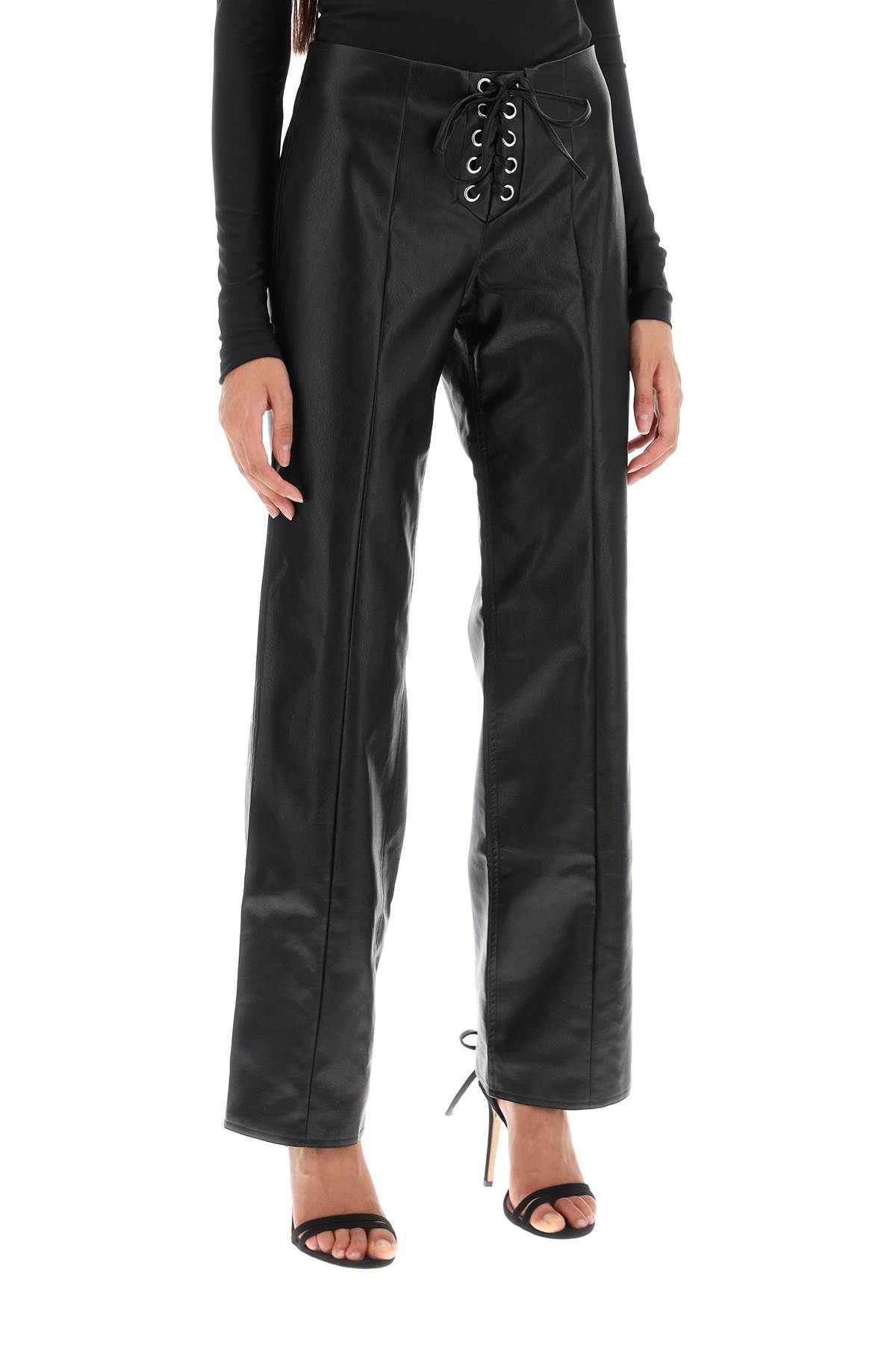 Shop Rotate Birger Christensen Straight-cut Pants In Faux Leather In Black (black)
