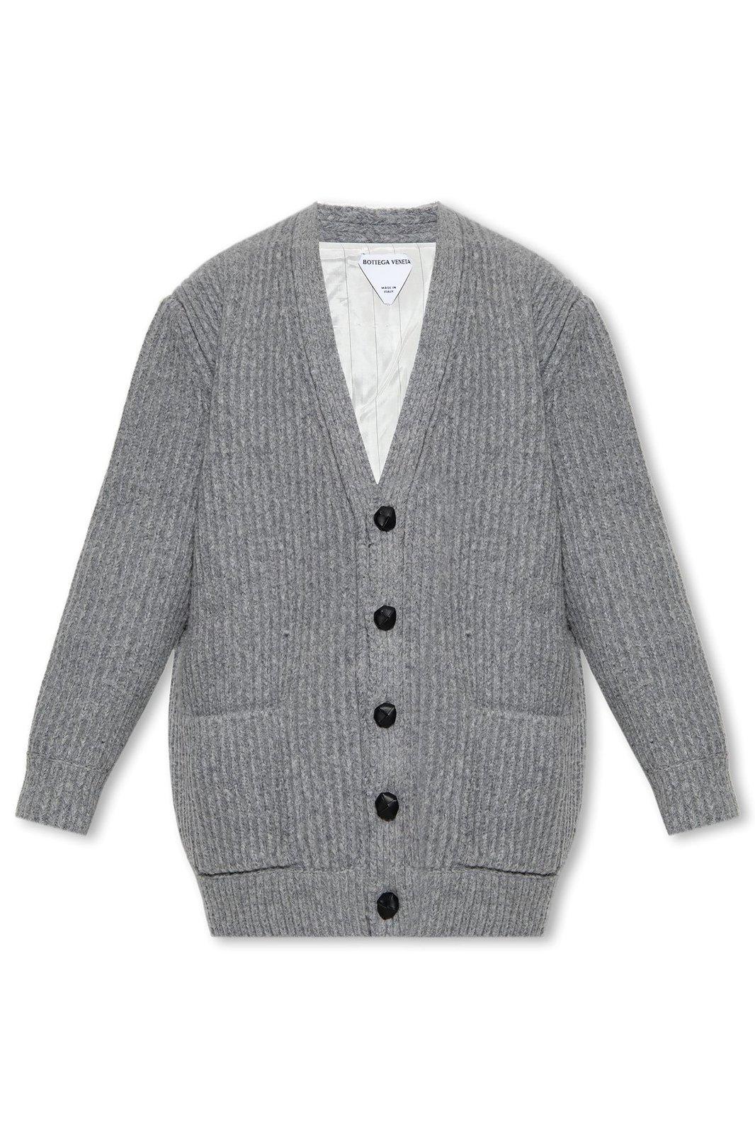 Bottega Veneta V-neck Knitted Cardigan In Mediumgrey