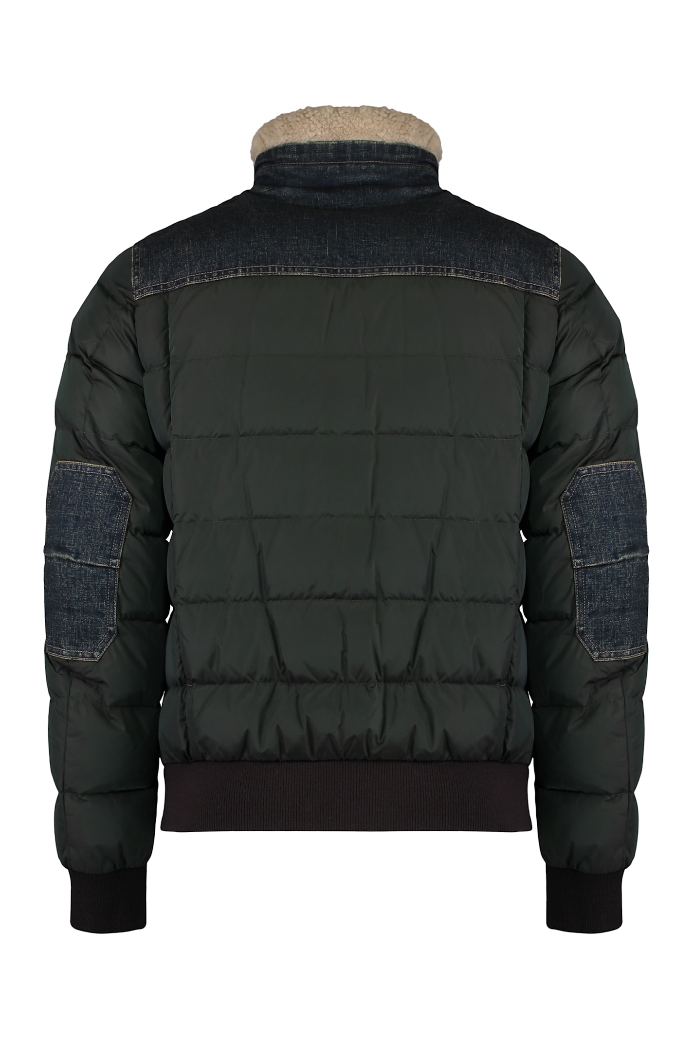 Moorer Denim-panelled Bomber Jacket In Green
