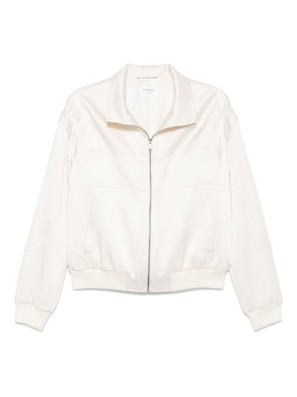 Saint Laurent Satin Bomber Jacket In White