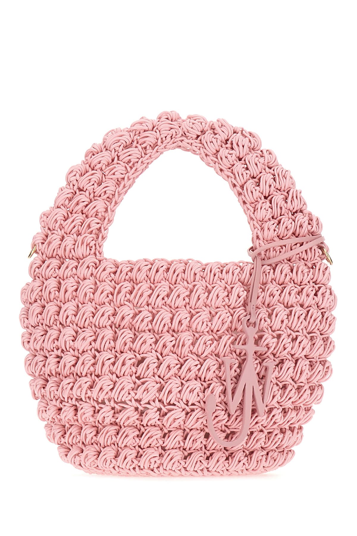 JW ANDERSON PINK CROCHETED COTTON POPCORN BUCKET HANDBAG 