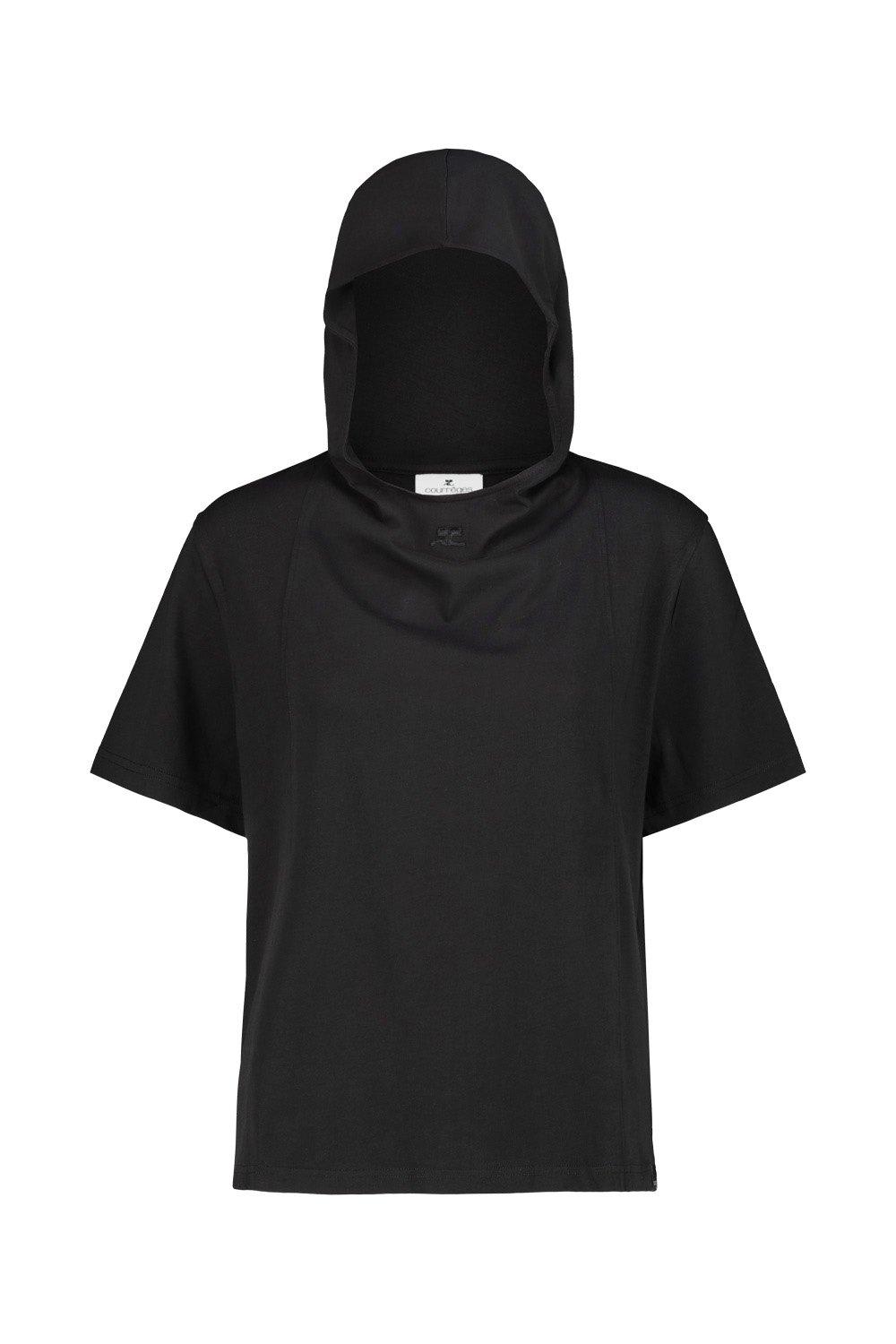 Shop Courrèges Logo Embroidered Hooded T-shirt In Nero