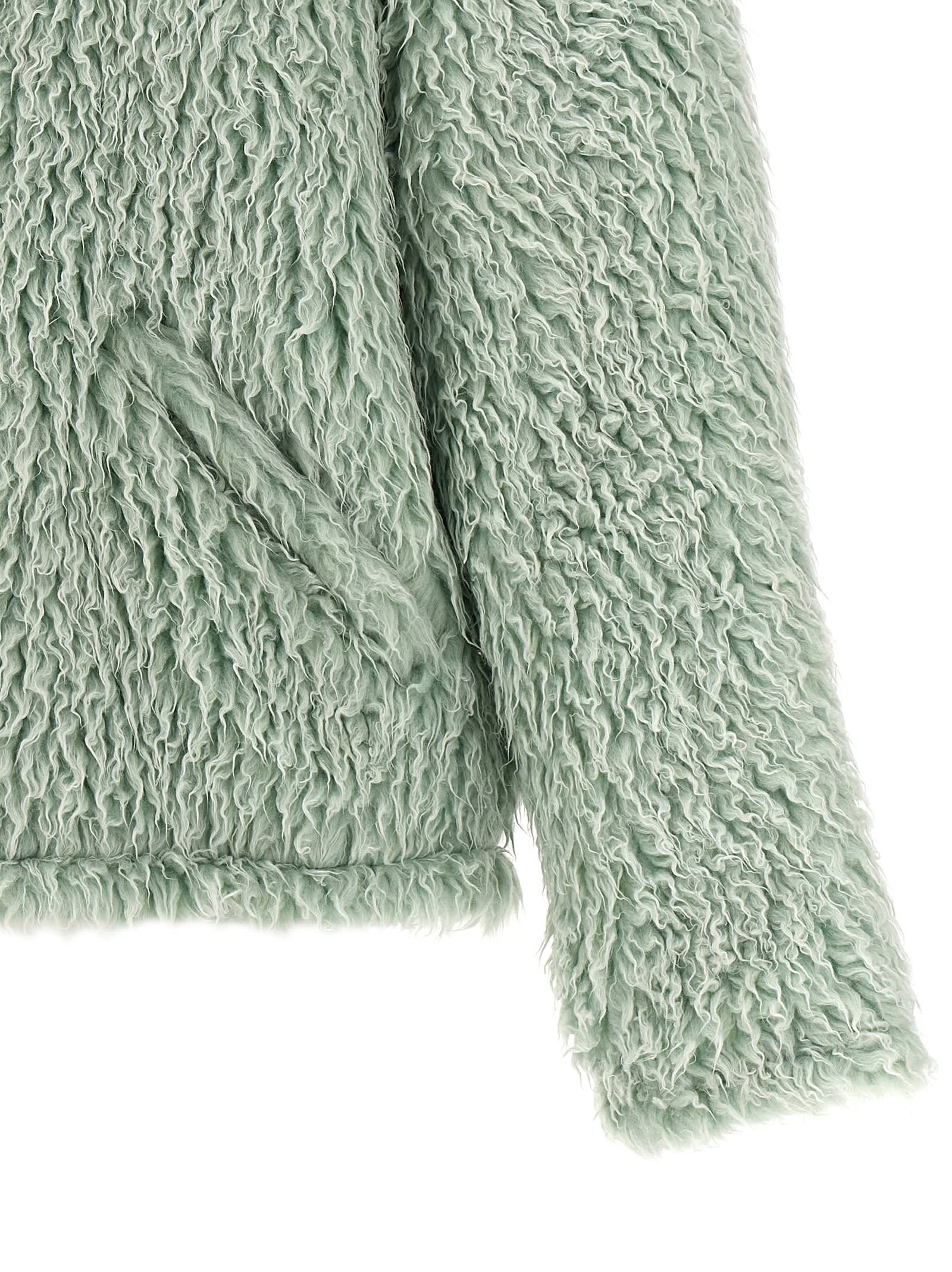 Shop Marni Long Pile Shaggy Hooded Jacket In Green