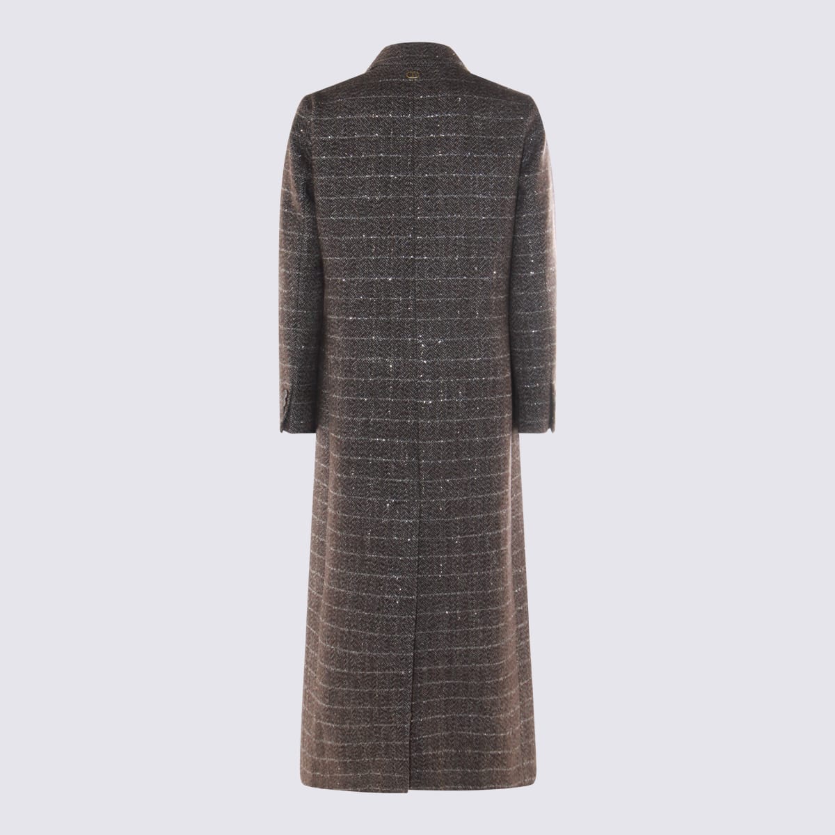 Twinset Herringbone Double-breasted Coat In Gray