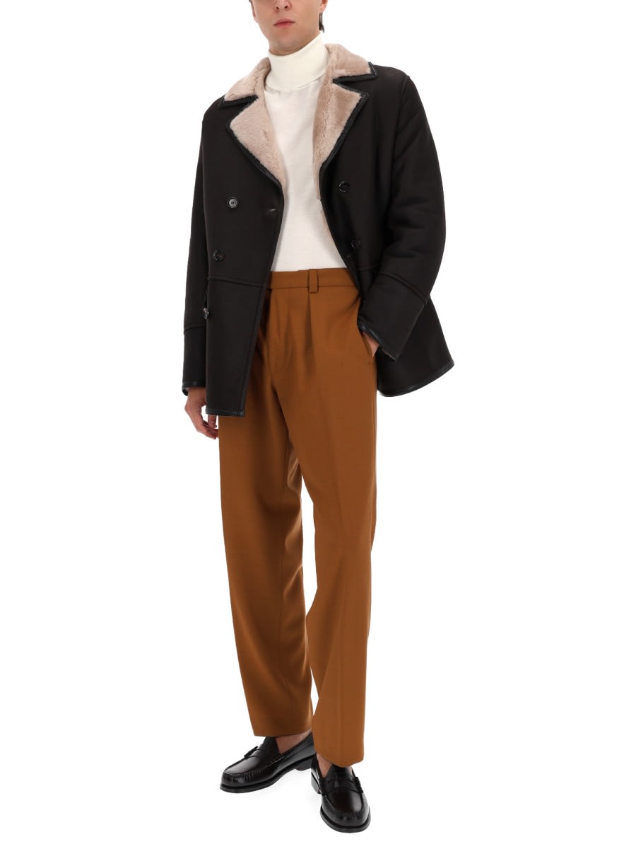 Hugo Boss Double-breasted Shearling Jacket Pockets In Black