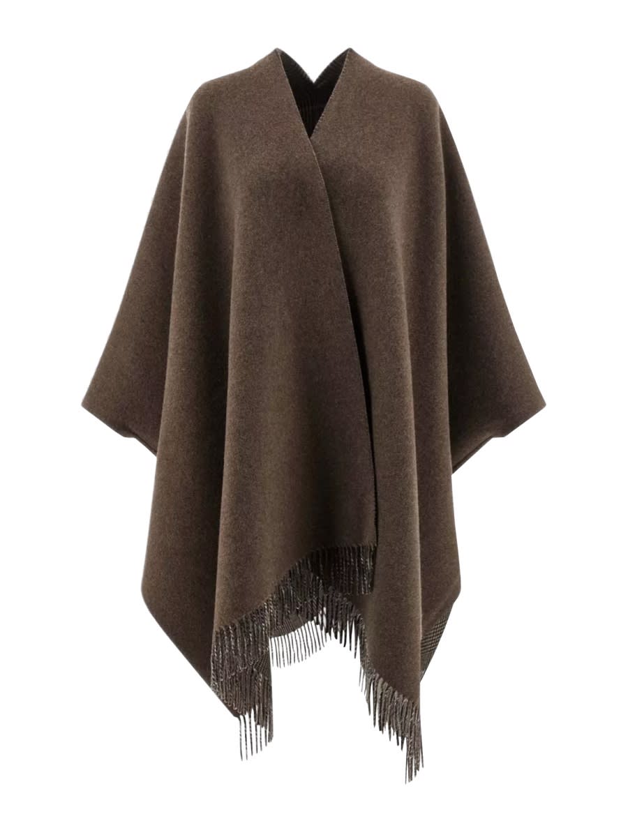Brunello Cucinelli Women Wool Poncho With Bangs In Gray