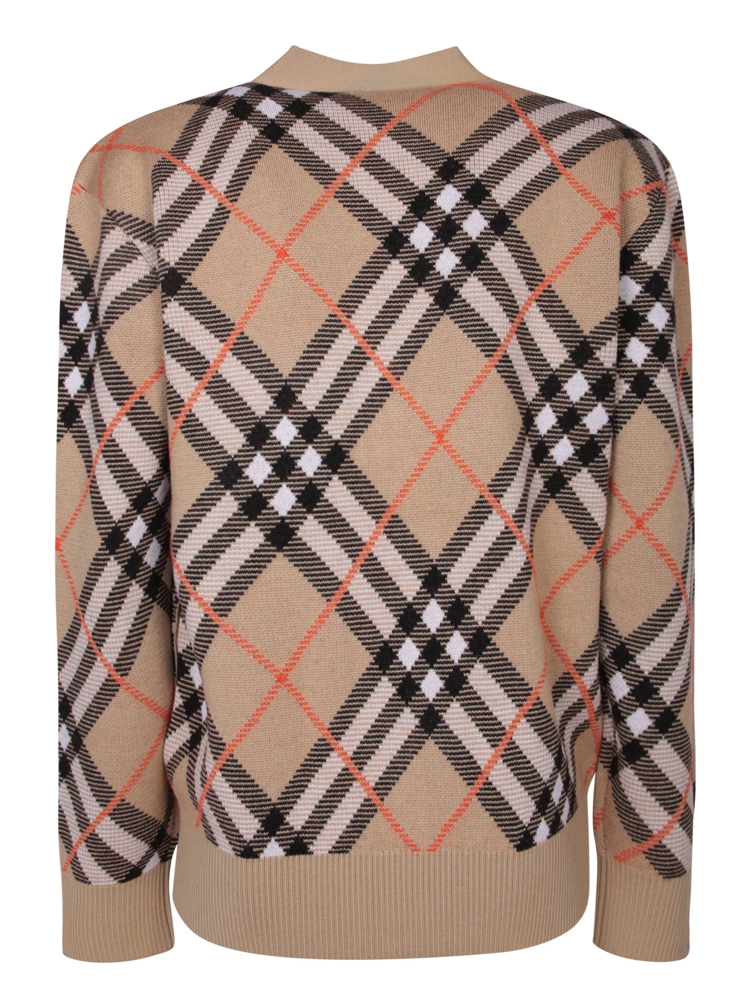 Shop Burberry Beige Check Cashmere Cardigan