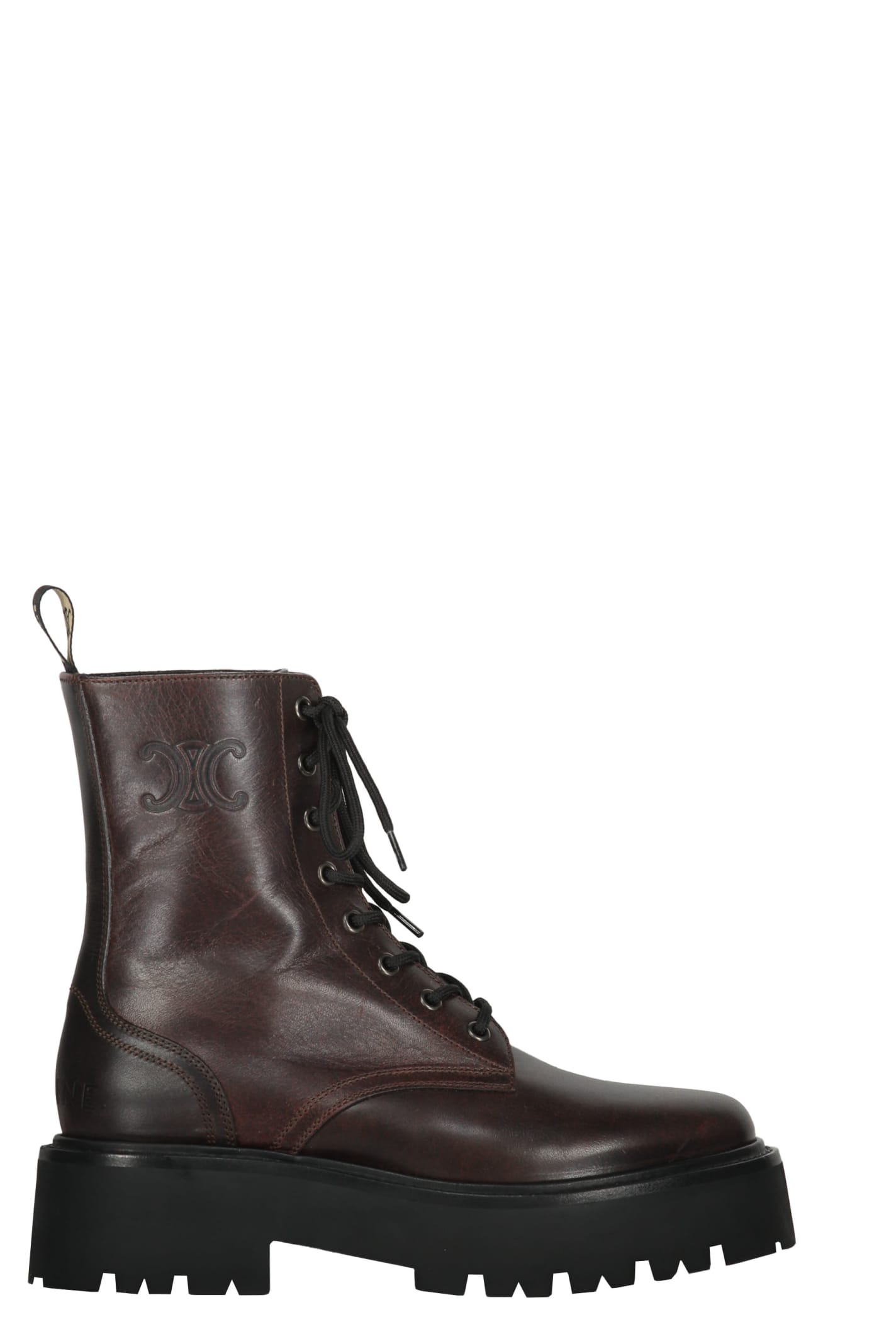Shop Celine Leather Combat Boots In Brown