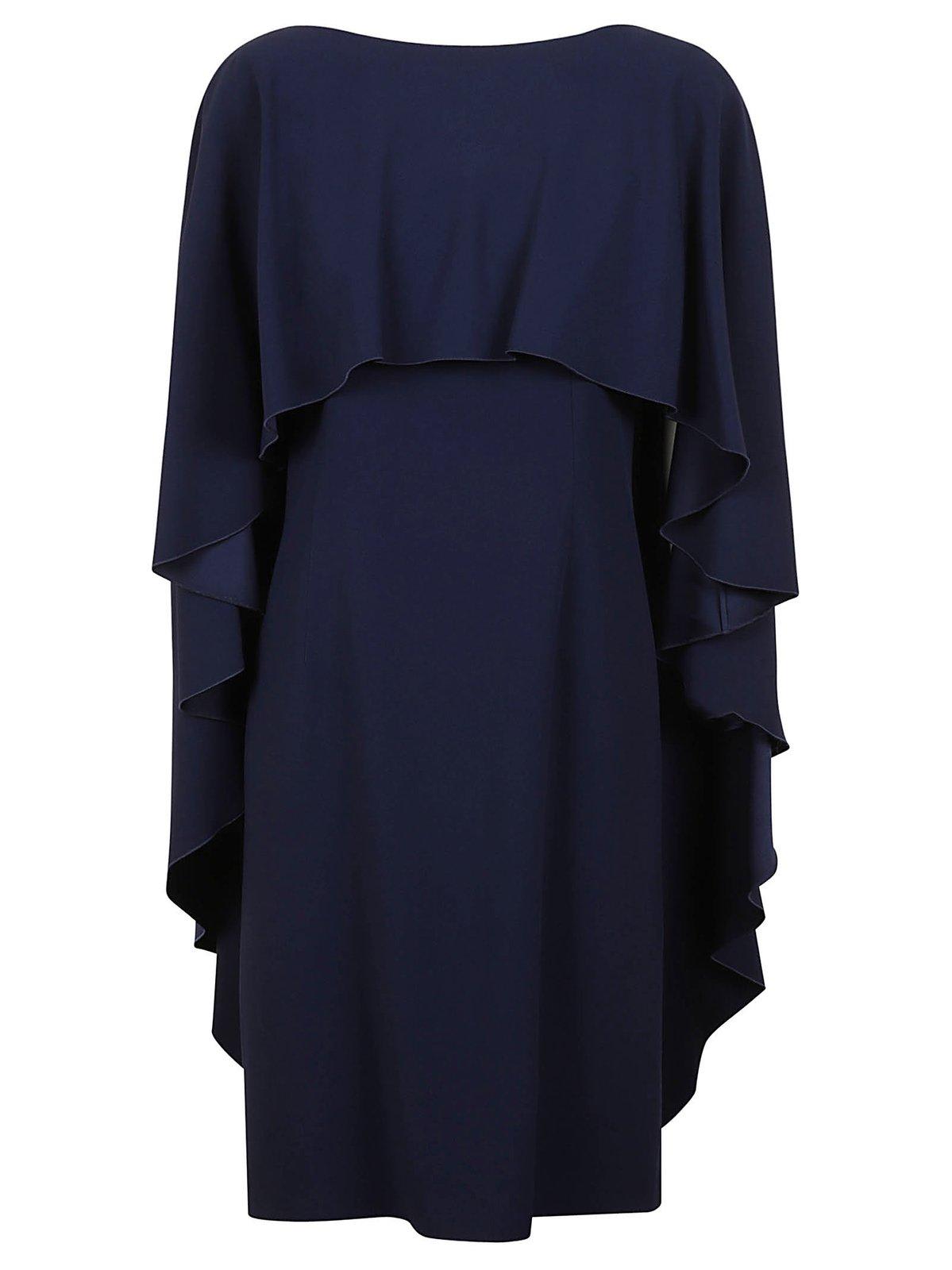 Shop Alberta Ferretti Short Cape Effect Dress In Blu