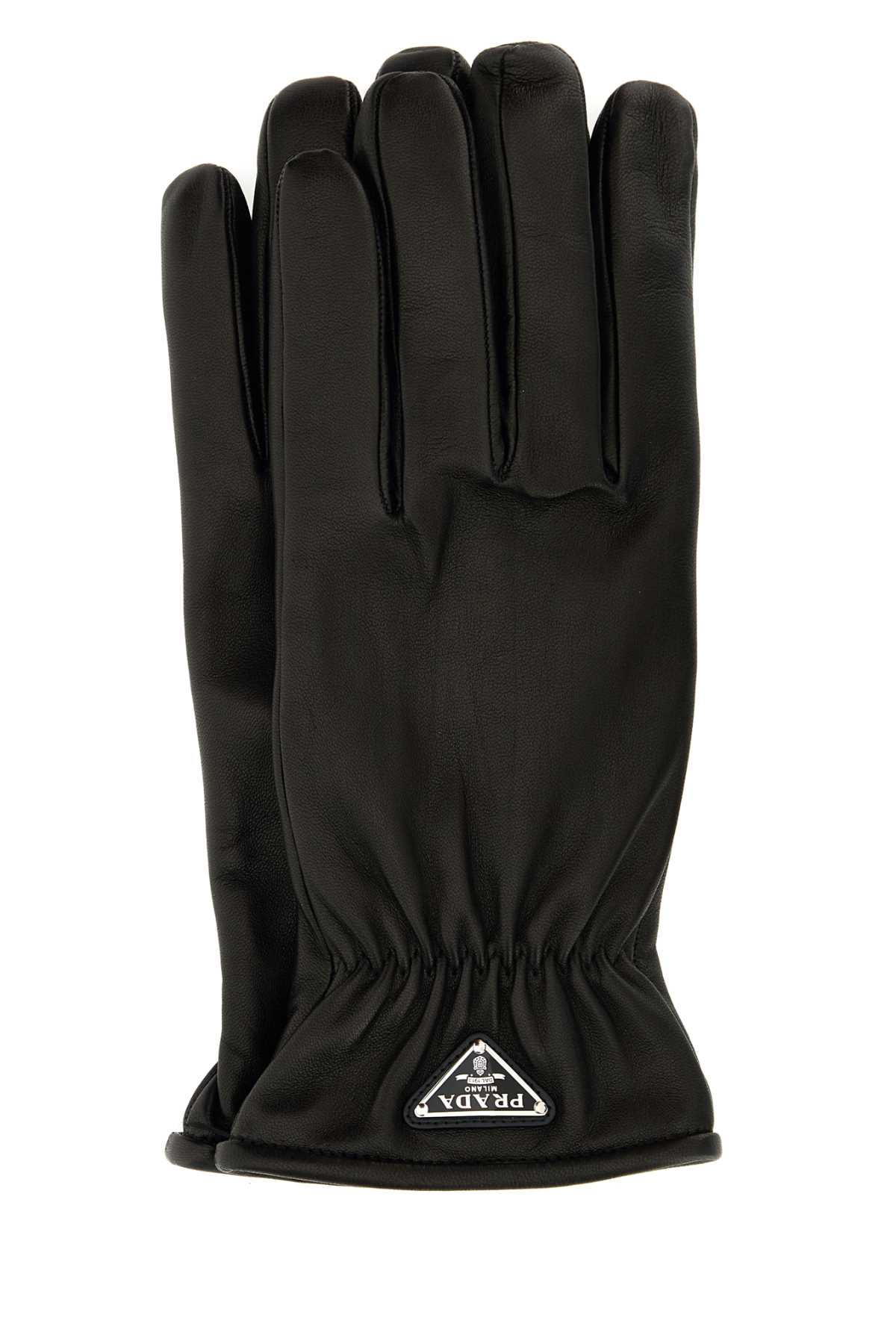 Prada Black Nappa Leather Gloves In Nero