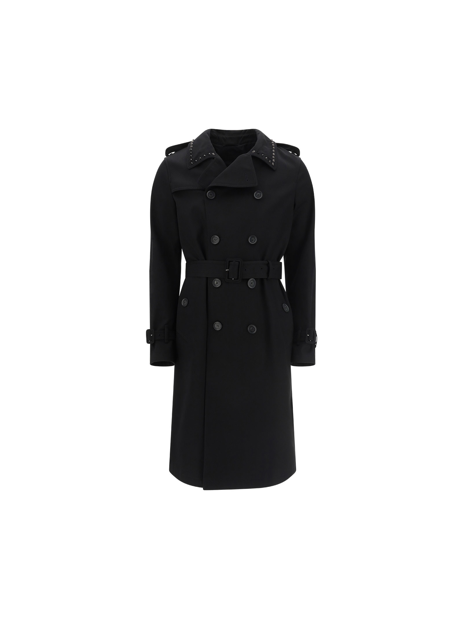 Rock Stud Double Breasted Trench Coat In Nero