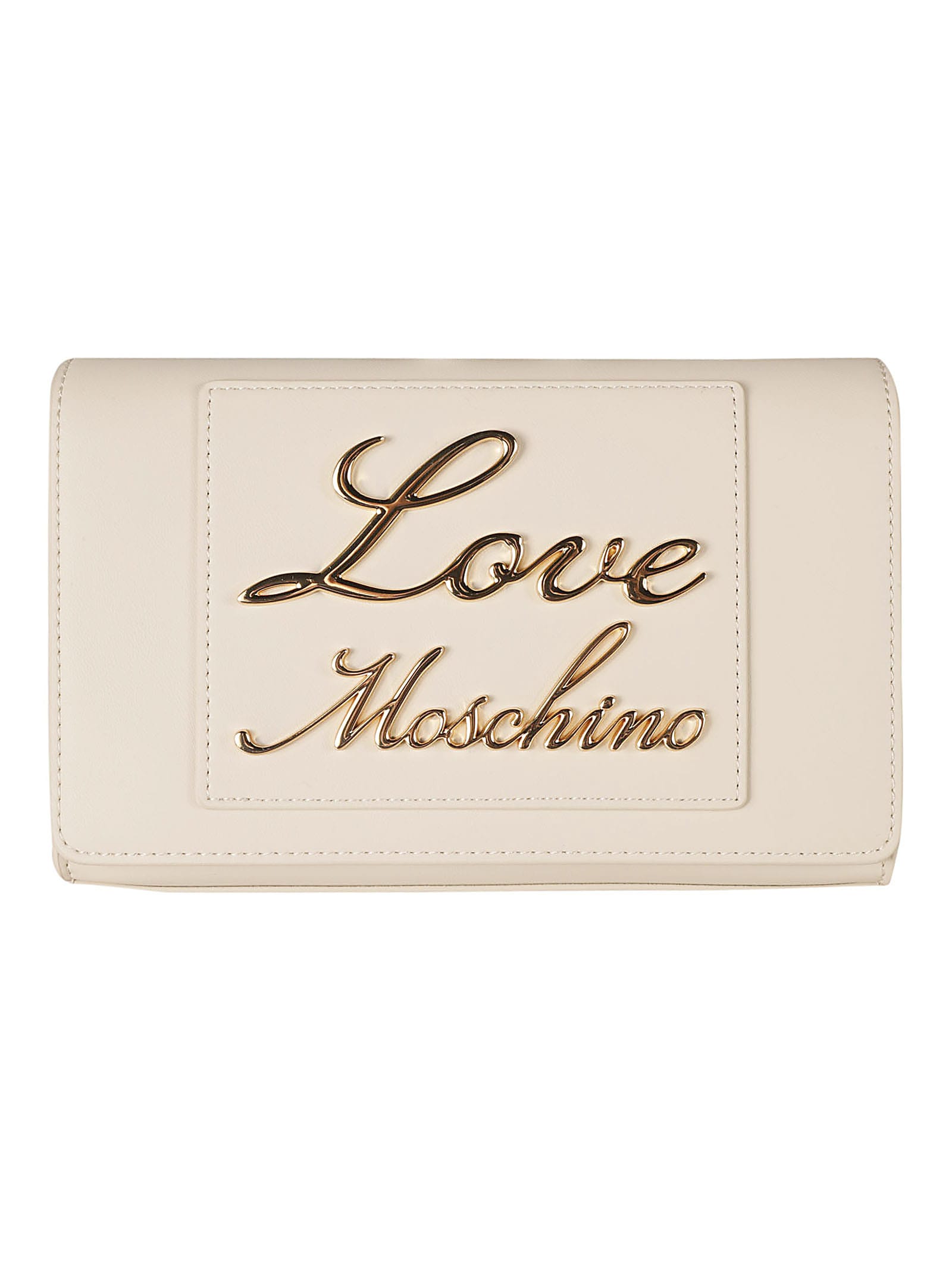 Shop Love Moschino Signature Logo Plaque Shoulder Bag In Avorio