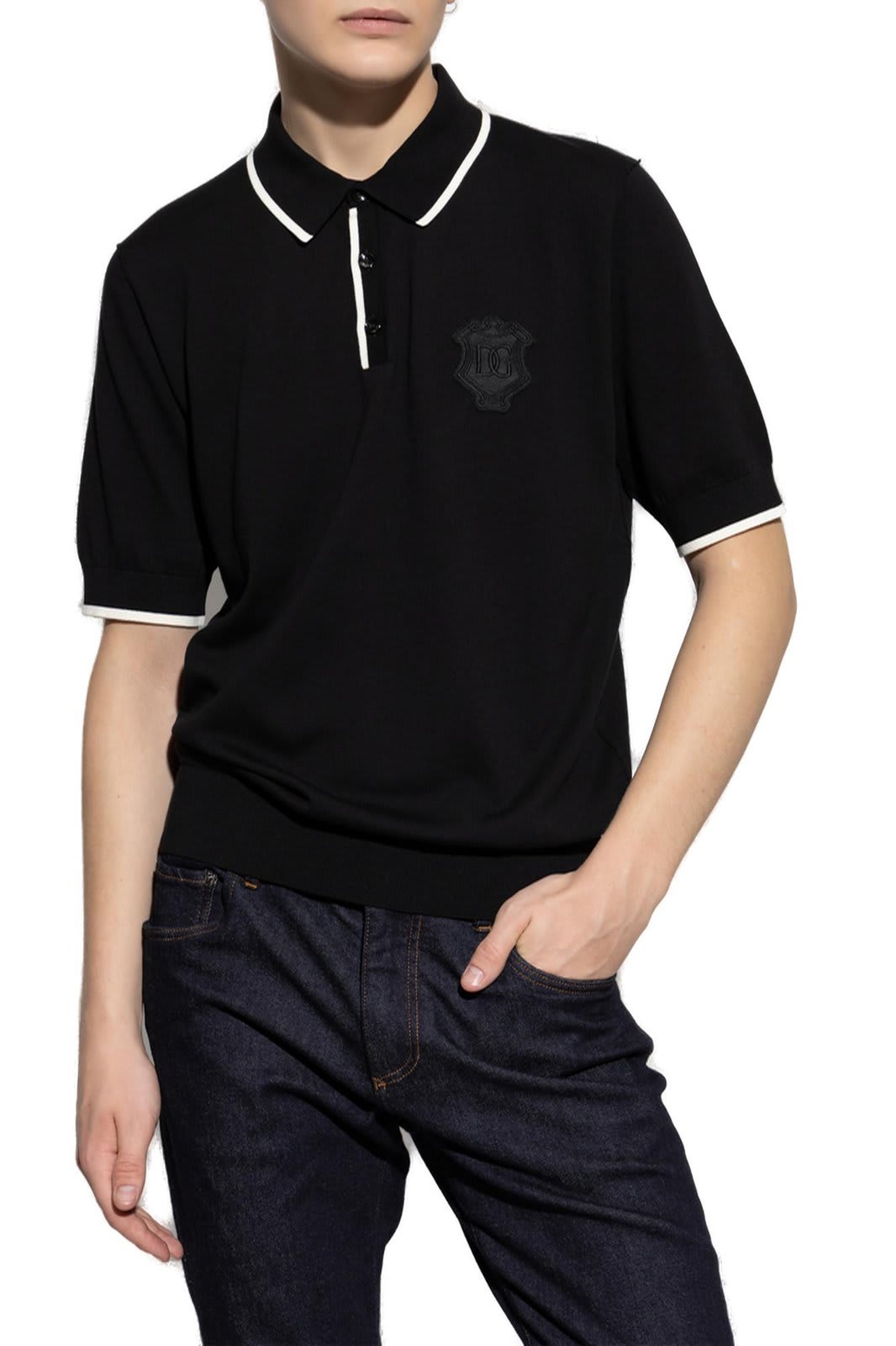 Shop Dolce & Gabbana Dg Logo Embroidered Polo Shirt In Black