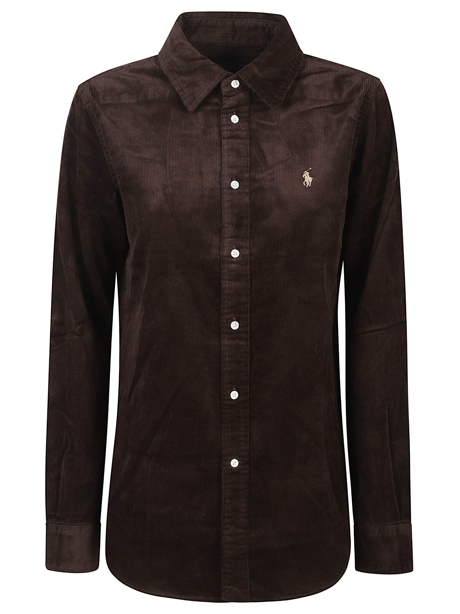 Polo Ralph Lauren Womens Dark Beech Polo-pony Embroidered Cotton-corduroy Shirt In Brown