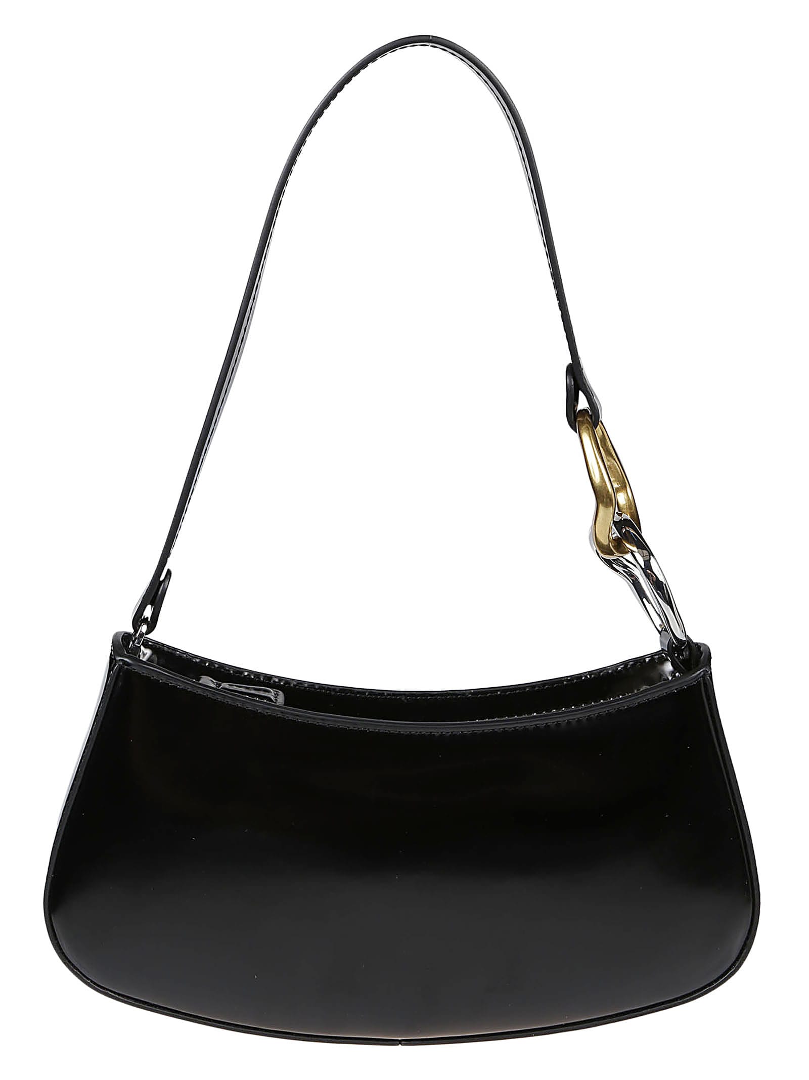 Staud Ollie Polished Leather Top Handle Bag In Black