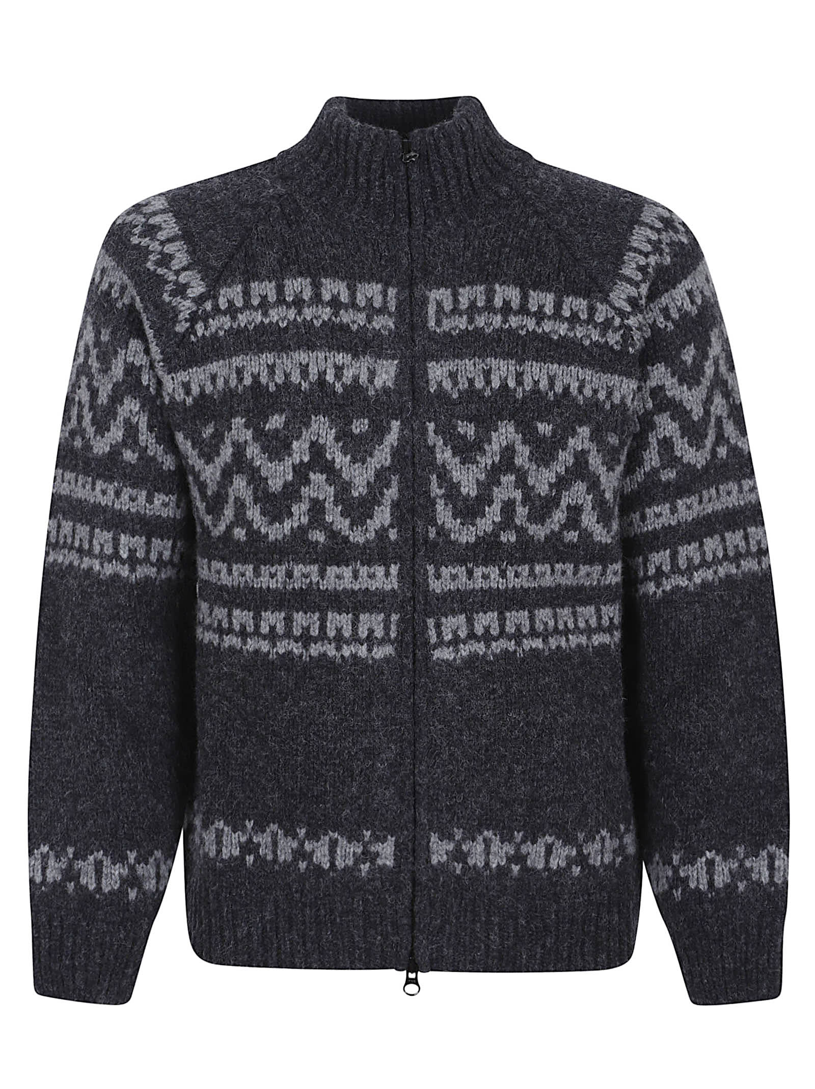 C.p. Company Graphic Patterned Wool Cardigan With High Collar In Black