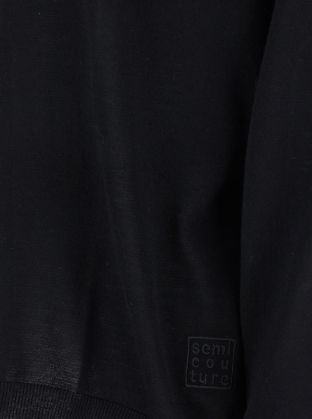 SEMICOUTURE BLACK SWEATER WITH V-NECK AND LOGO EMBROIDERED ON THE SIDE IN VIRGIN WOOL WOMAN