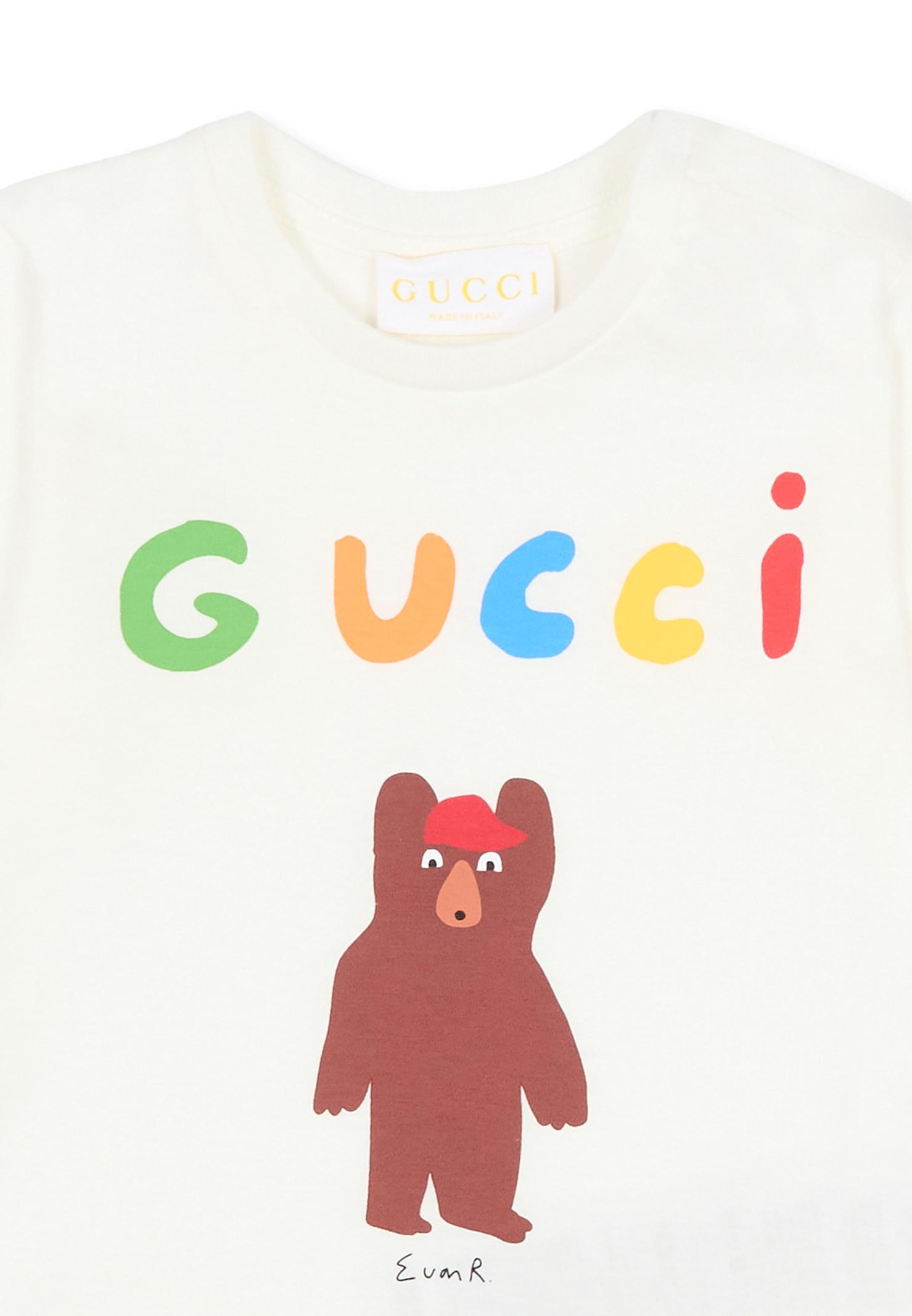 Gucci White T-shirt Fro Babykids With Bear Print In White