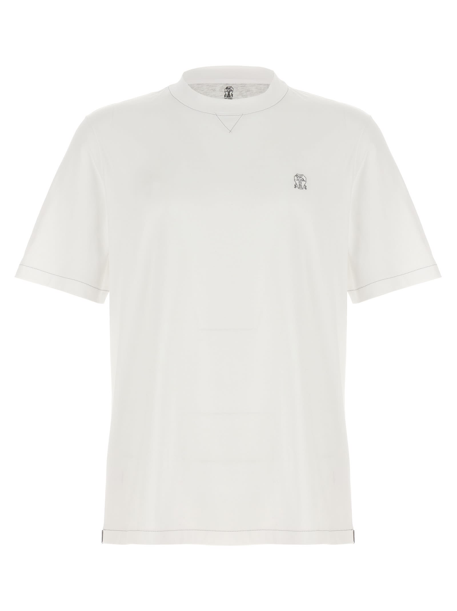 Brunello Cucinelli Crew Neck T-shirt With Subtle Logo Print In White