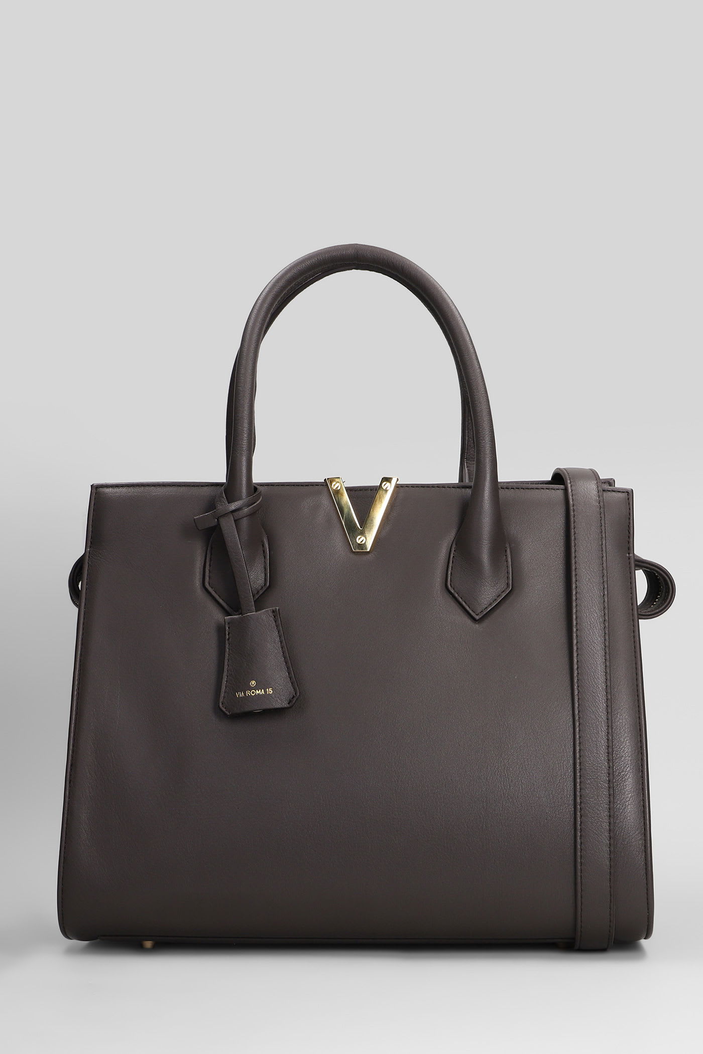 Via Roma 15 Tote In Dark Brown Leather In Brown
