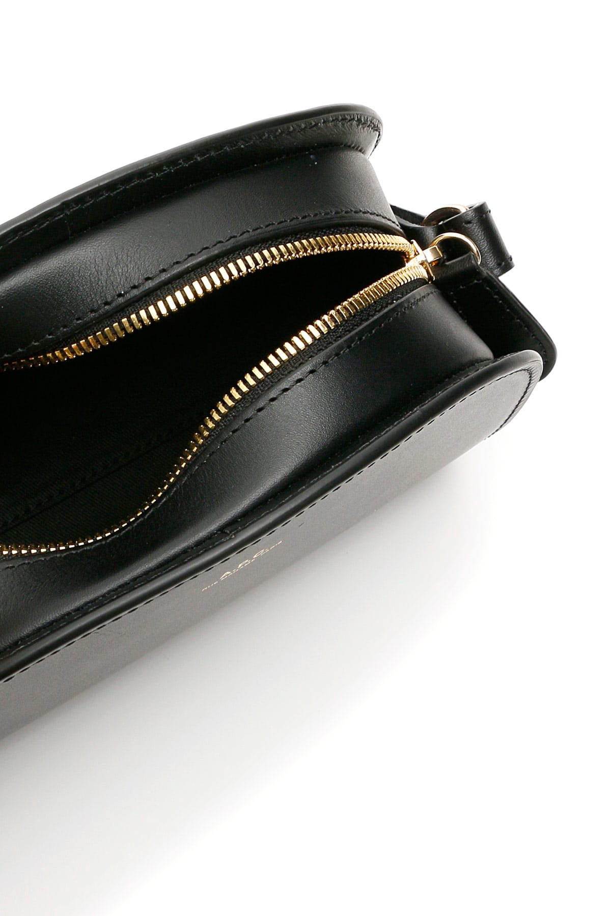 Apc A.p.c. Women Black Leather Mini Demi Lune Shoulder Bag In Black