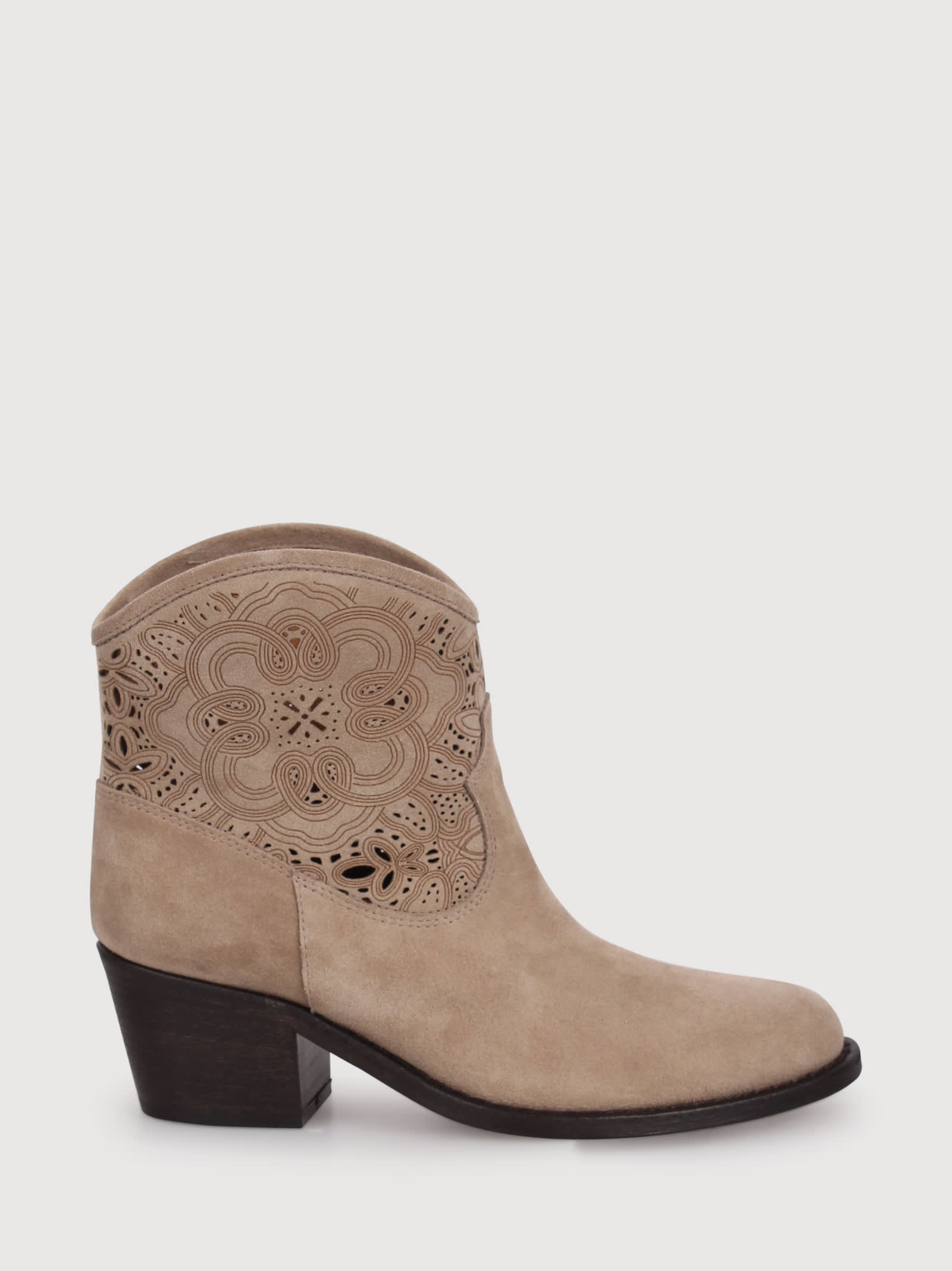 Via Roma 15 Perforated Boot With Internal Wedge In Brown