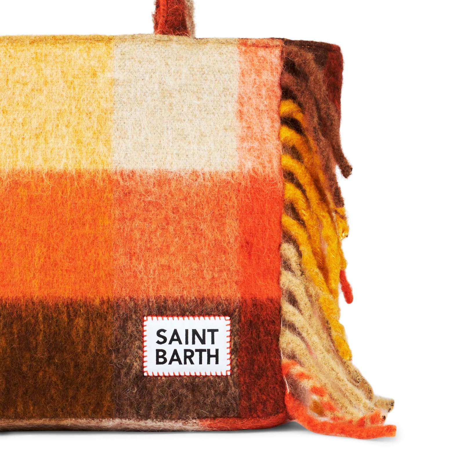 Shop Mc2 Saint Barth Vanity Blanket Shoulder Bag With Multicolor Check And Fringes In Brown
