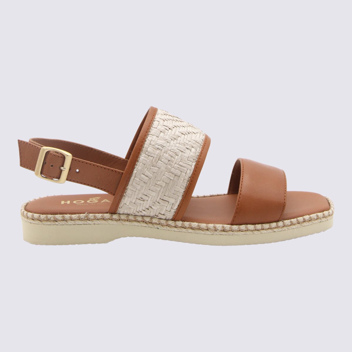 Shop Hogan Brown Leather H660 Sandals