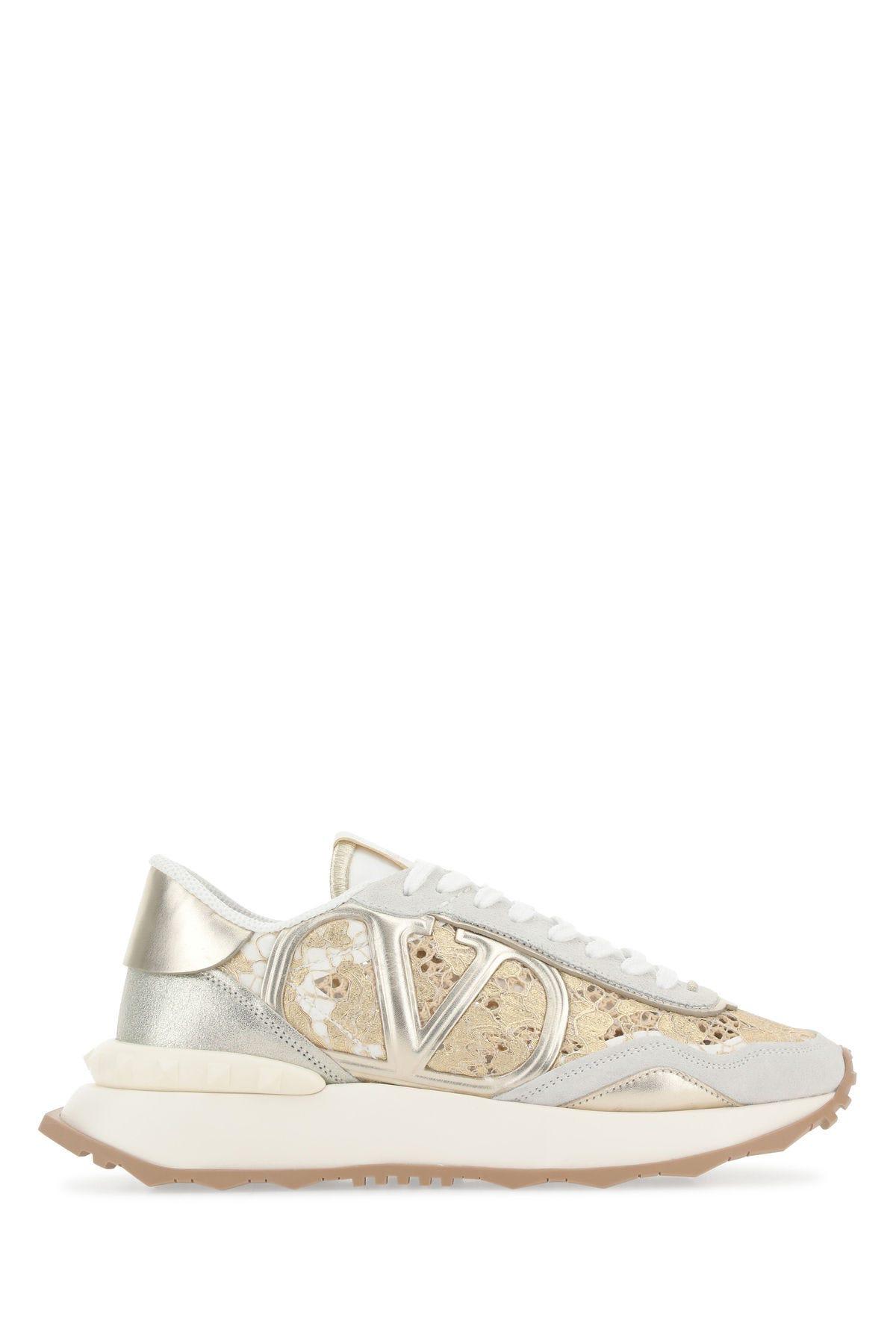 VALENTINO GARAVANI MULTICOLOR LACE AND LEATHER LACERUNNER SNEAKERS