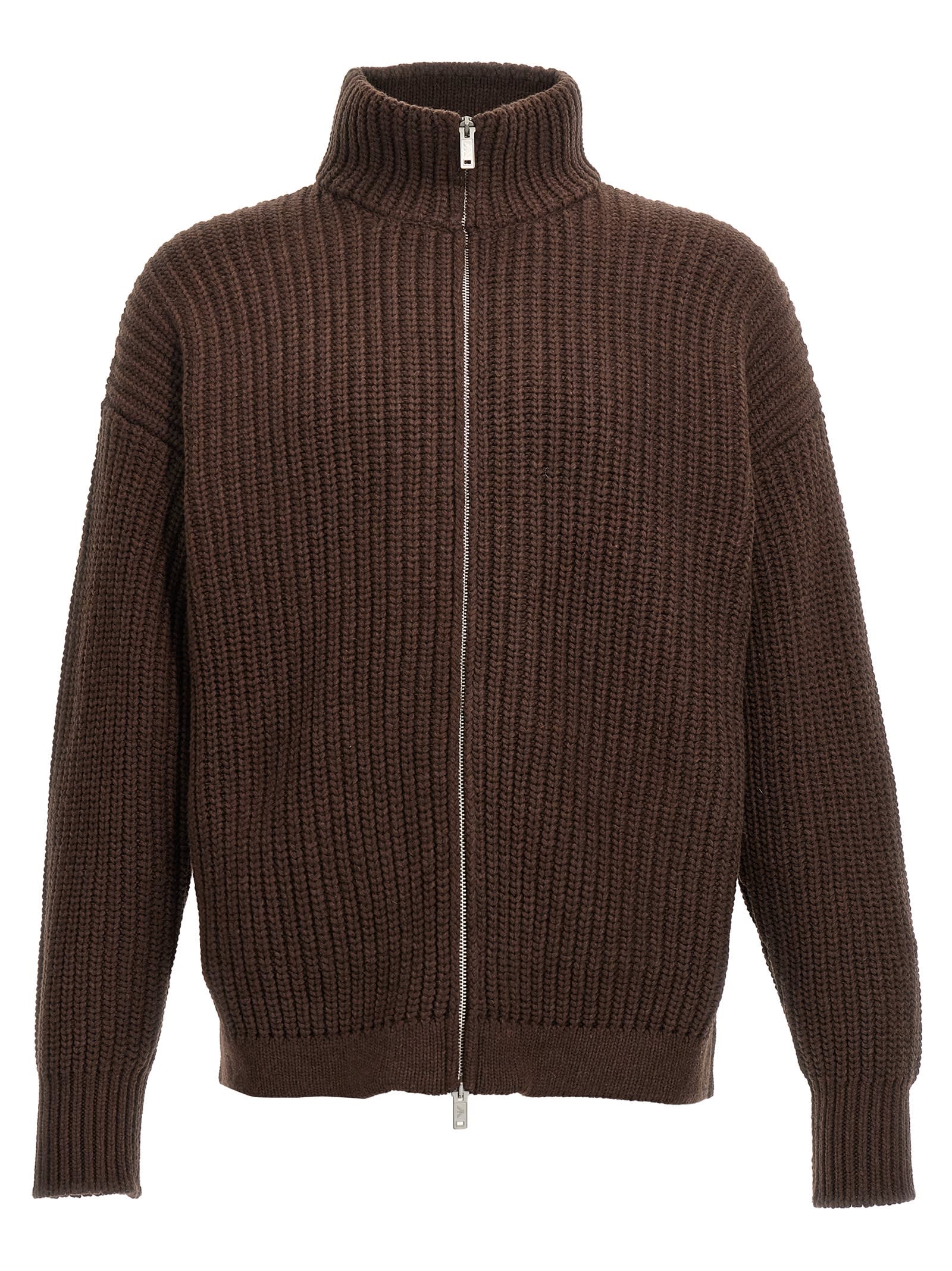 Shop Emporio Armani Wool Cardigan In Brown