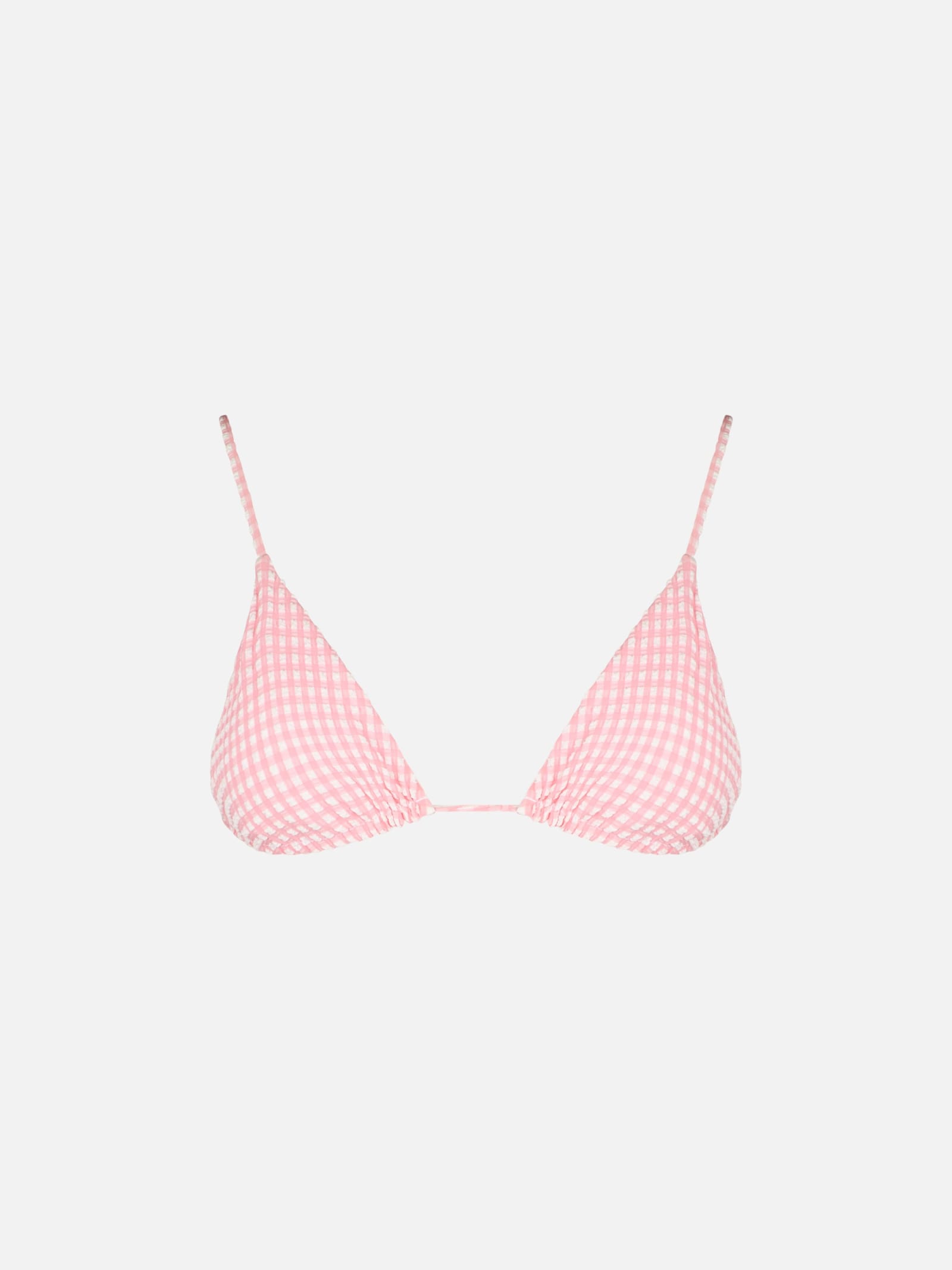 Mc2 Saint Barth Woman Seersucker Gingham Triangle Top In Pink