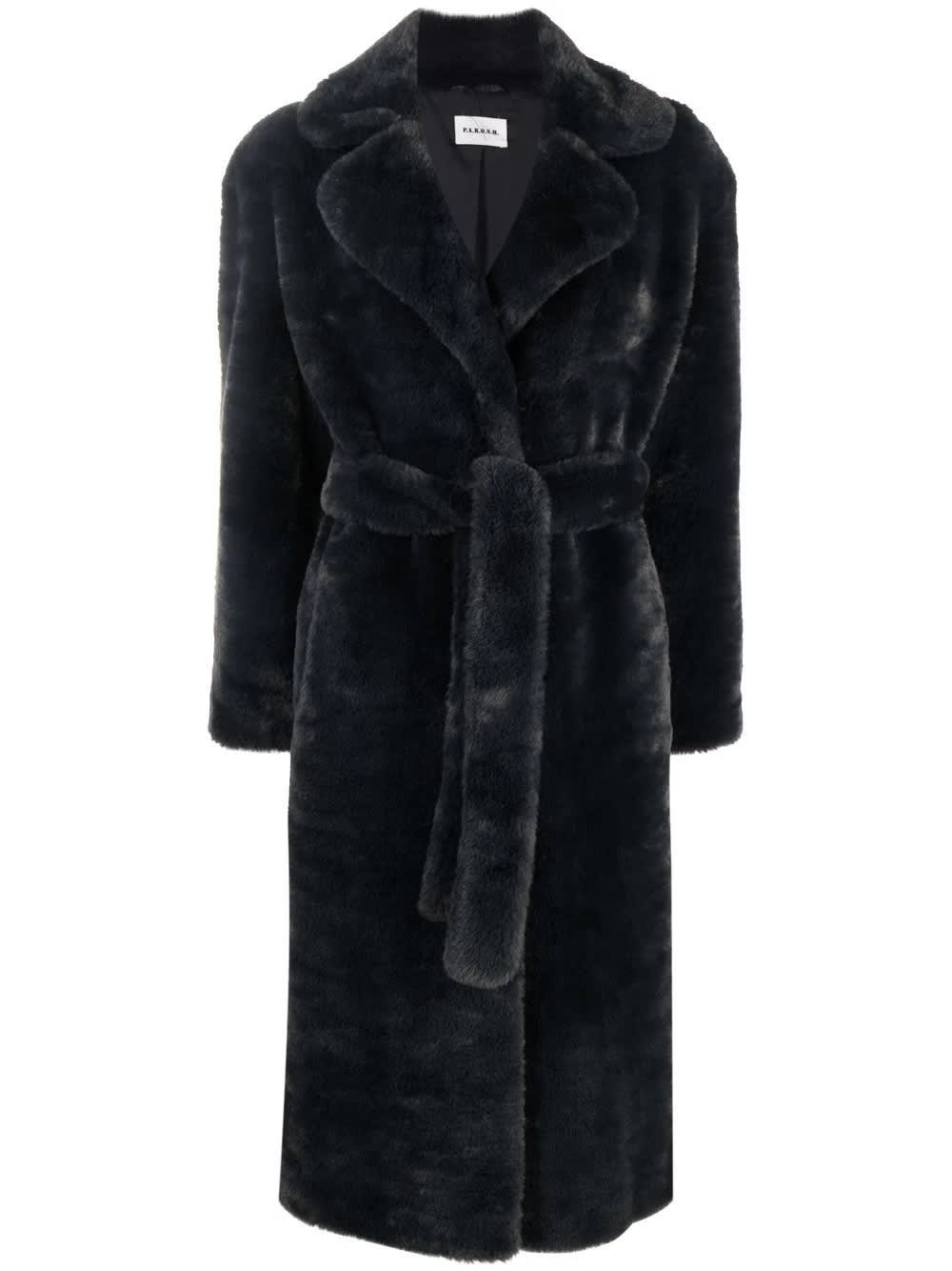 Parosh Woman Dark Grey Coat With Fur Effect