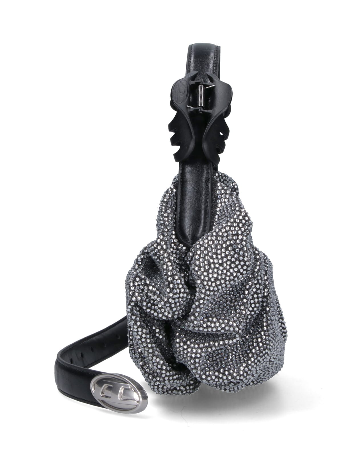Diesel Small Grab-d Embellished Scrunched Shoulder Bag In Silver