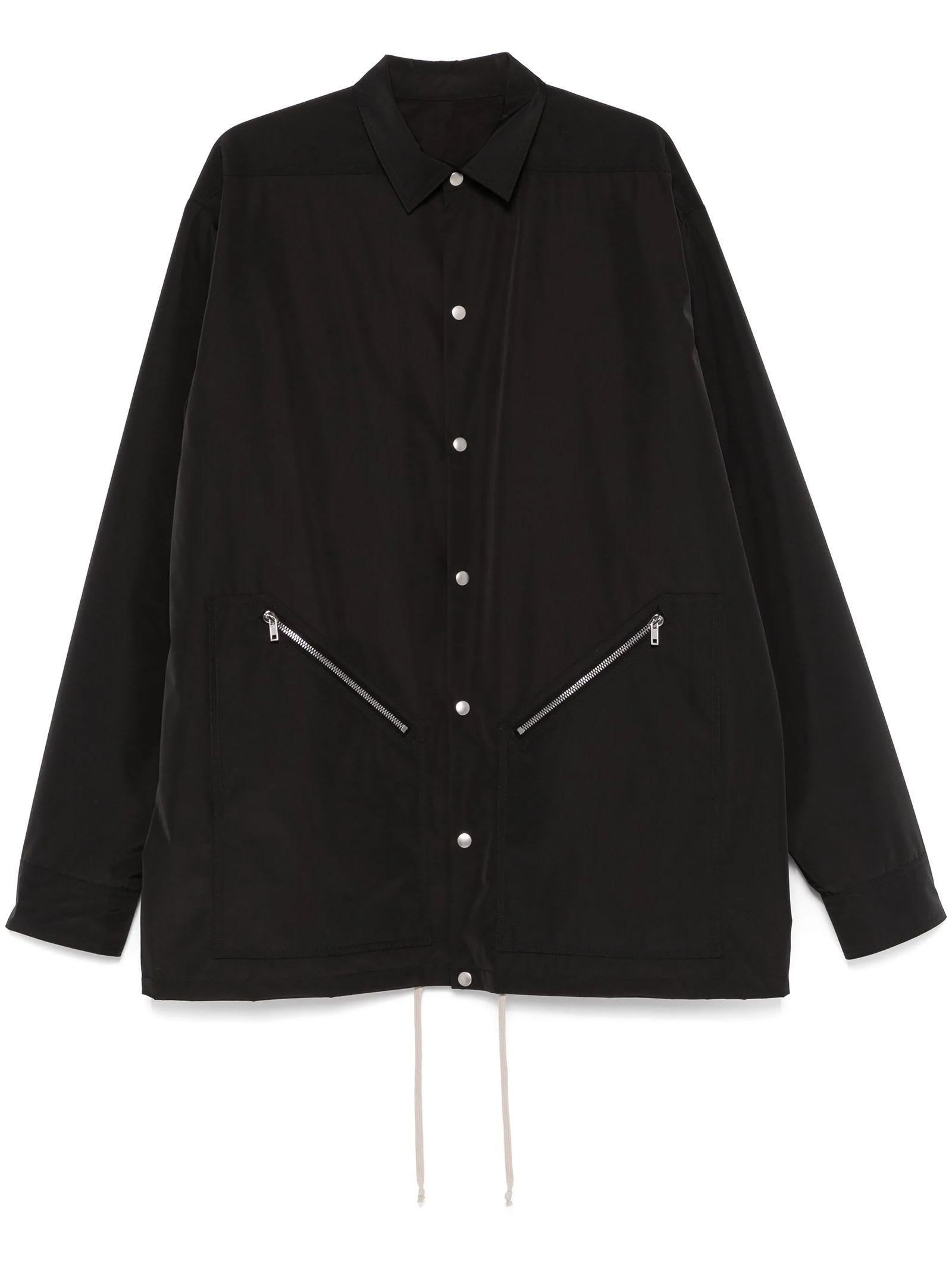 Rick Owens Collar Point Sleeves Long Drawstring Zip In Black