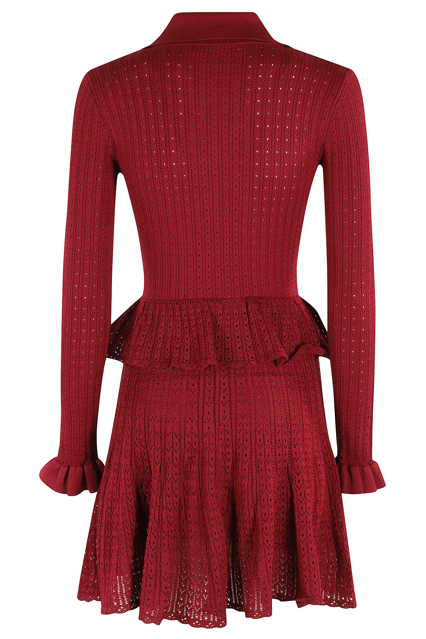 Self-portrait Burgundy Mini Dress With V-neck And Flared Hem In Red