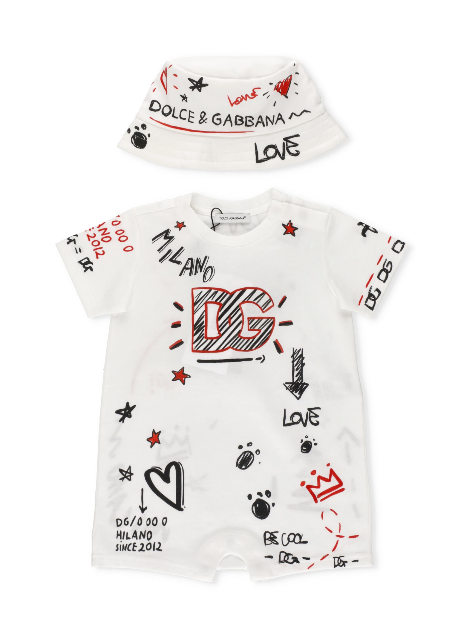 Dolce & Gabbana Baby Romper And Hat Set With Graffiti Print