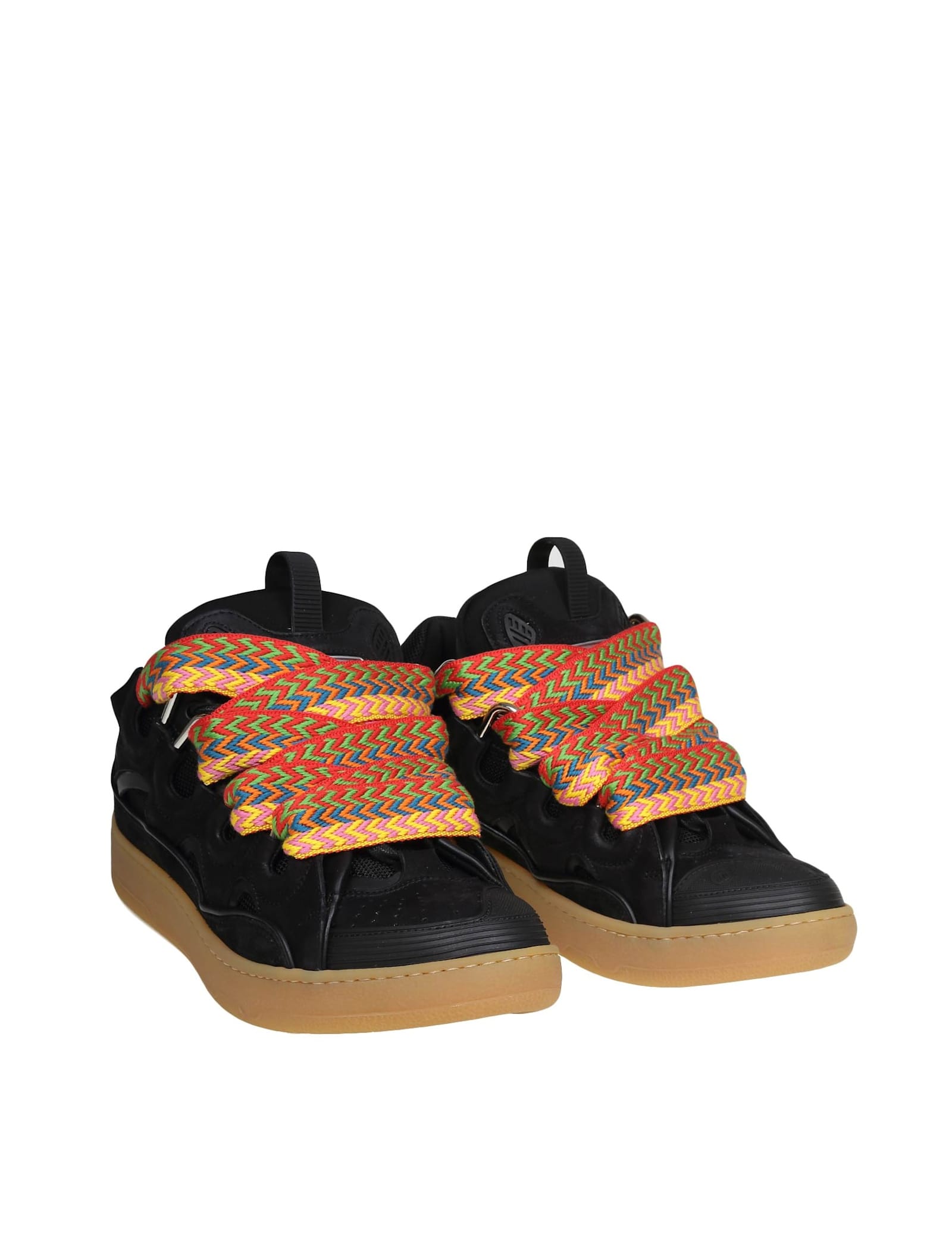 Shop Lanvin Curb Sneakers In Leather And Suede With Multicolor Laces In Black